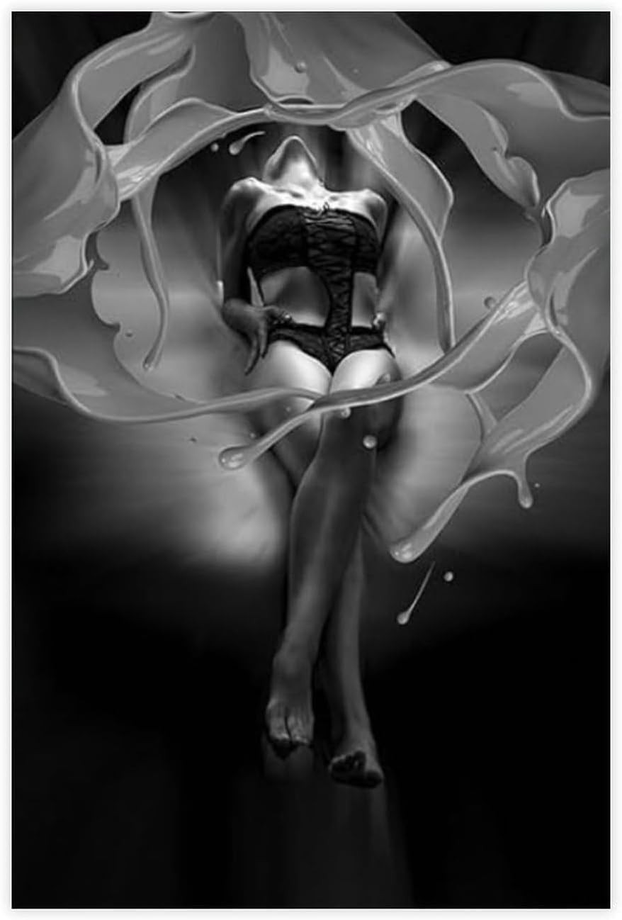 Black White Sensual Woman Canvas Wall Art Modern Fashion Poster Print