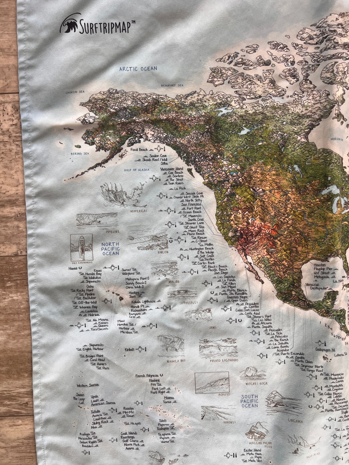 Awesome Maps World Surf Map Surfing Sites Around the World Wall Tapestry