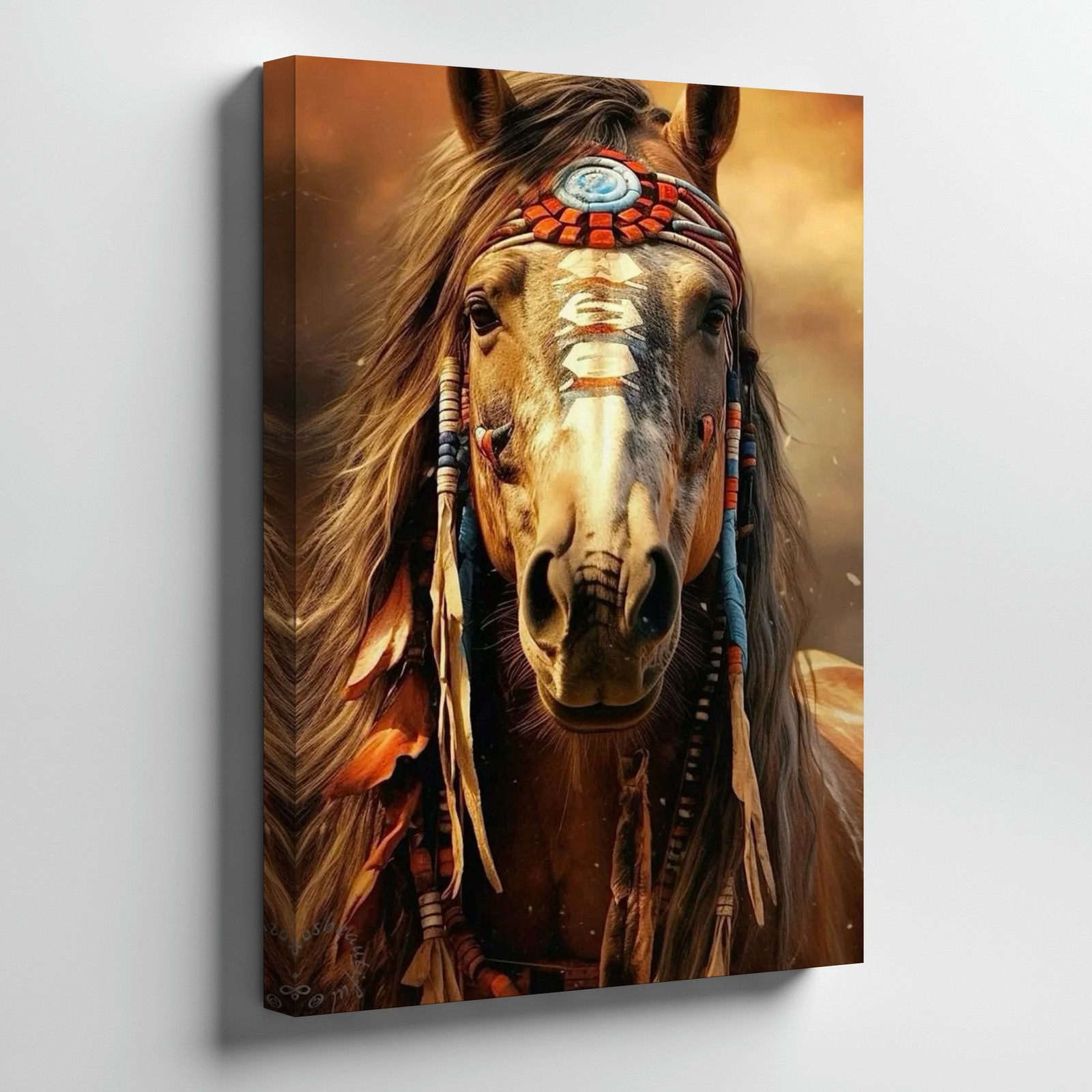 Native American Horse Canvas Wall Art Brown Western Decor Rustic Wall Print