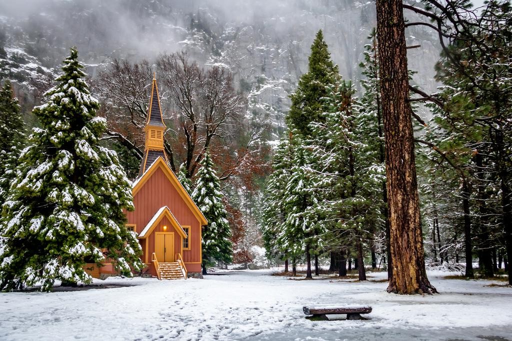 Yosemite Valley Chapel in Winter Yosemite National Park Photo Poster 36×24