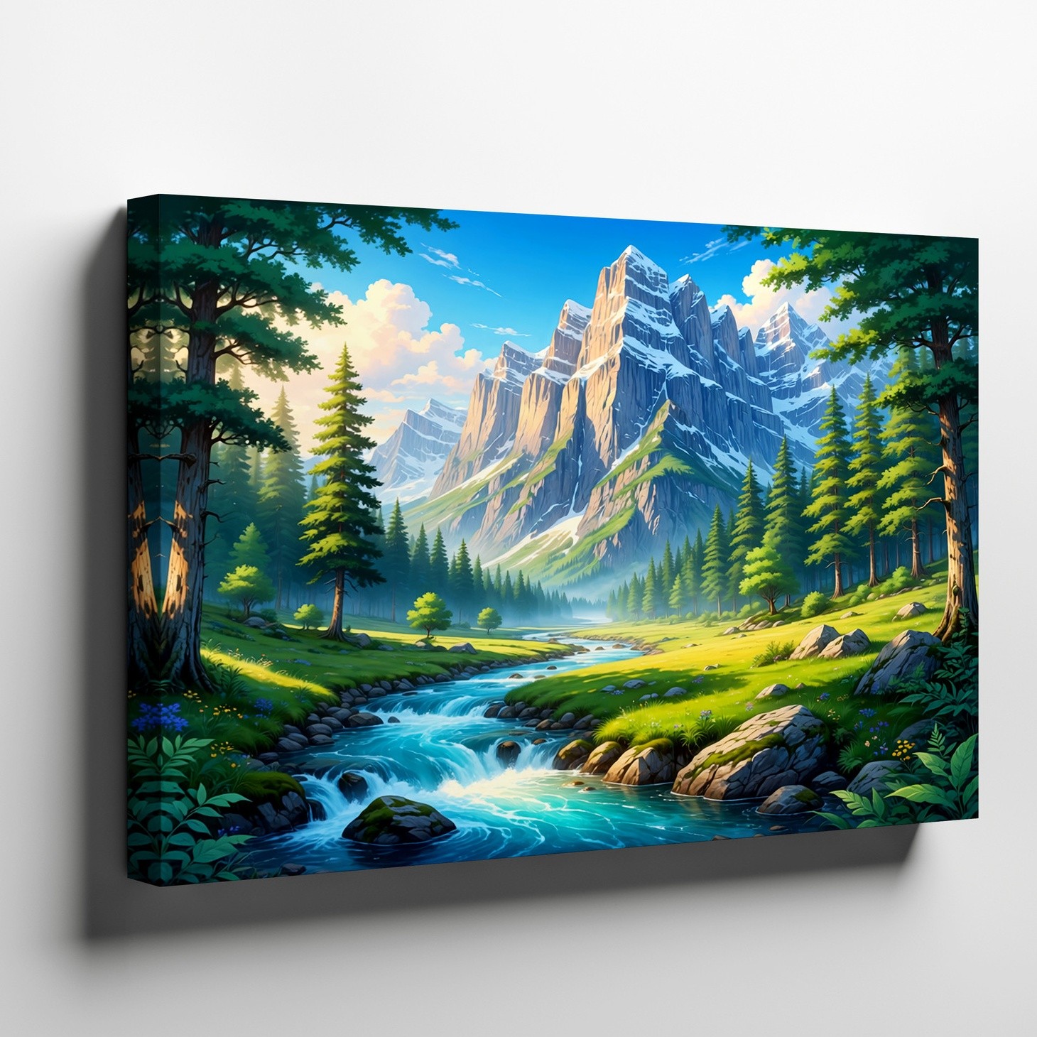 Mountain River Landscape Canvas Wall Art Nature Scene Forest Print Decor 80x75cm