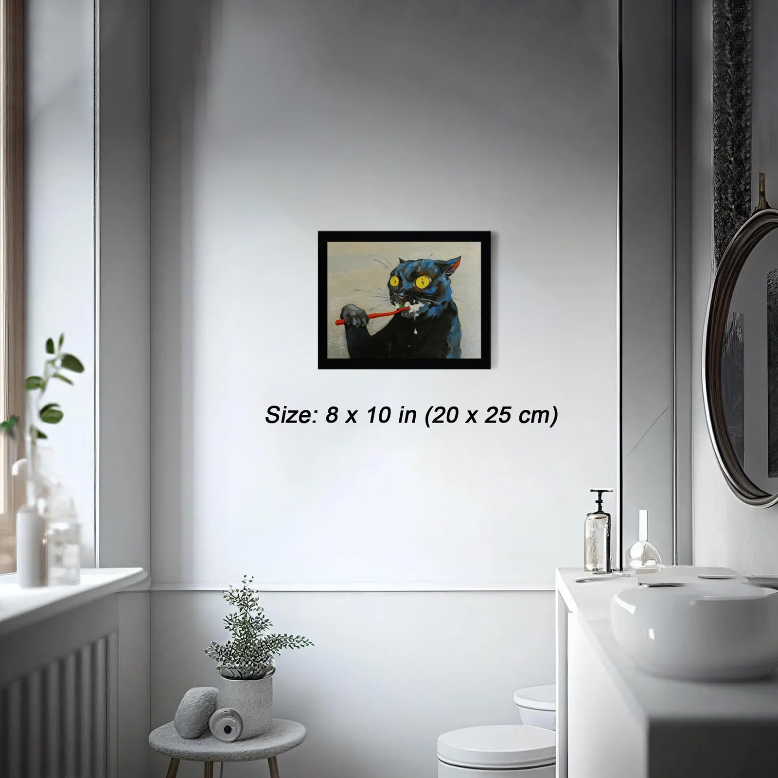 ICHZUMW Funny Black Cat Bathroom Wall Art Decor, 10″L x 8″W, Toothbrush