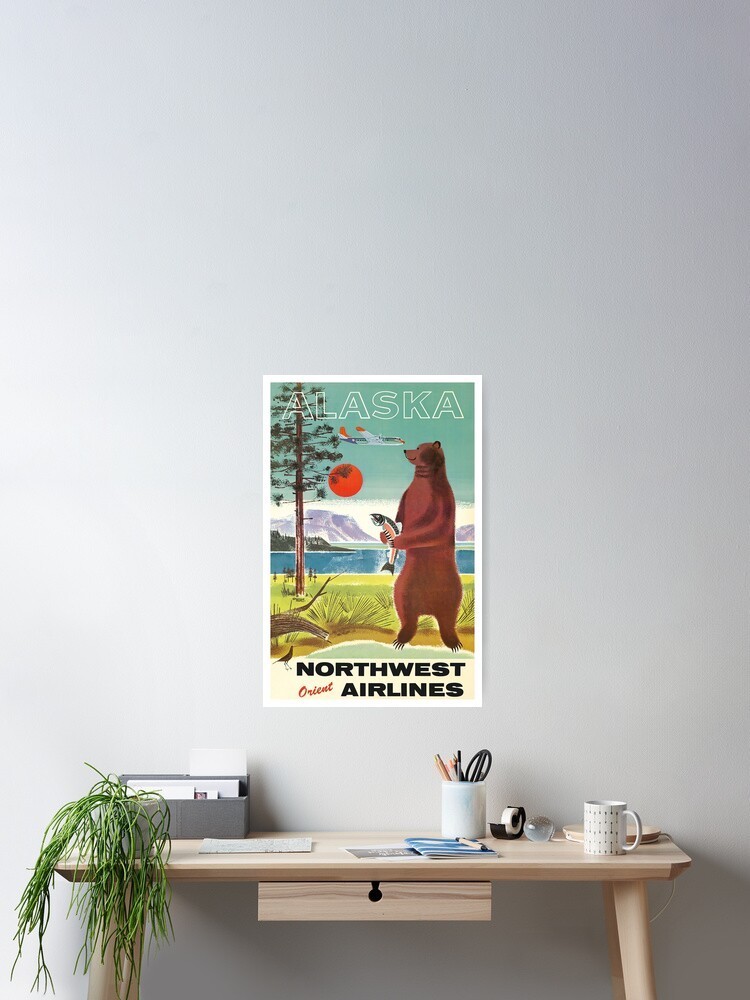 Alaska Bear Retro Vintage Travel Poster Wildlife Nature Wall Art Print Rustic