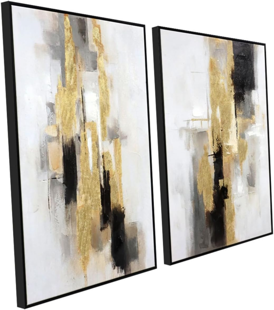 Elegant Black Gold Abstract Canvas Art – 2 Piece Framed Prints 20″x28