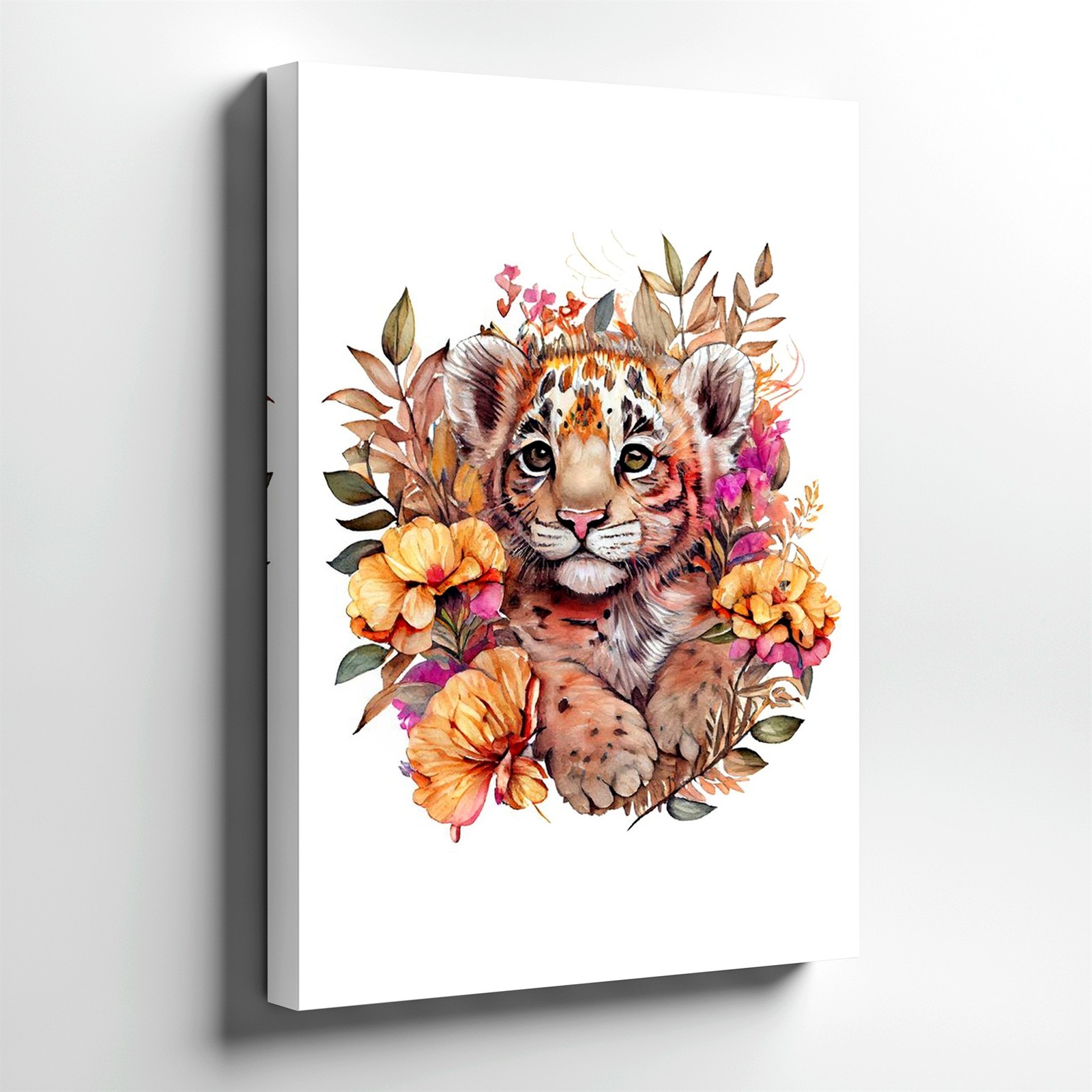 Wall Art Tiger Cub Watercolor Floral Animal Print Nursery Decor Poster Art Home