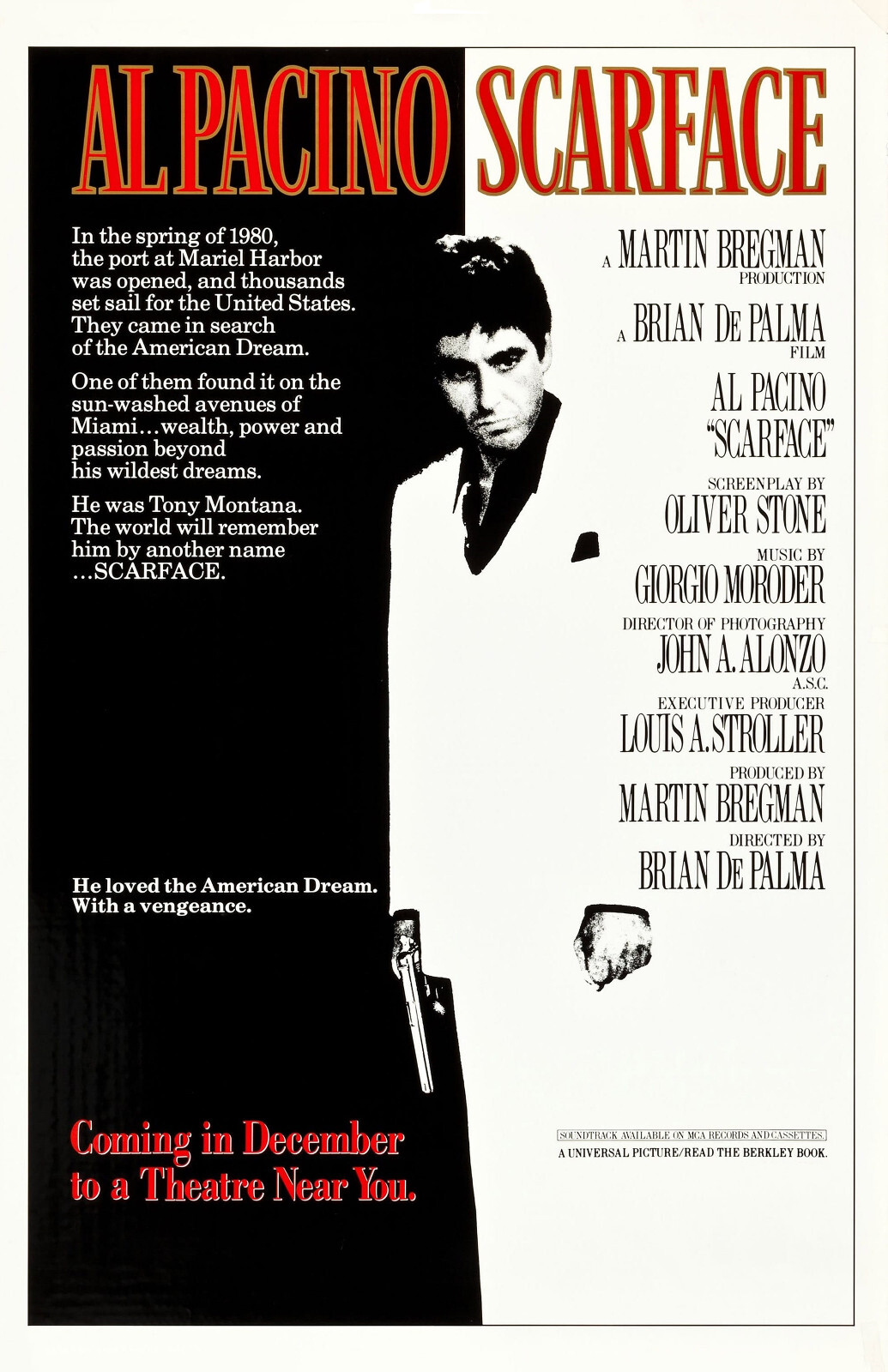 AA3696 Scarface Film By Brian De Palma 1983 Bordered Movie Poster 11×17
