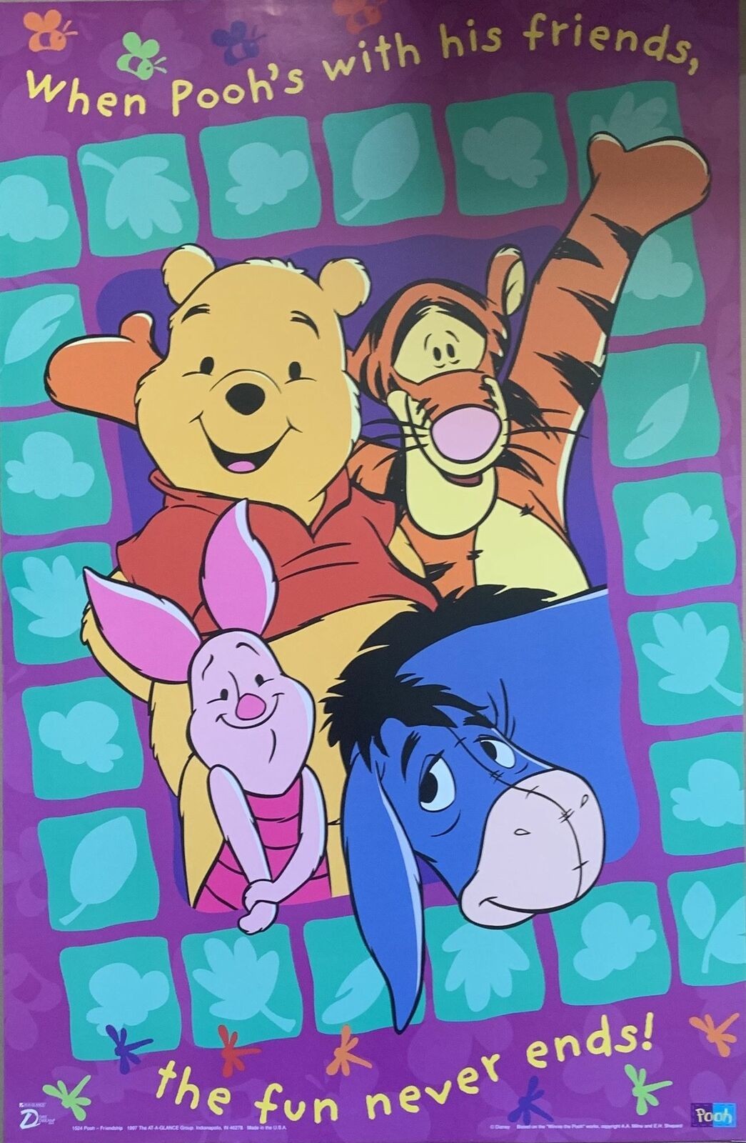 662226 Winnie The Pooh With His Friends Fun Never Ends Vintage Poster