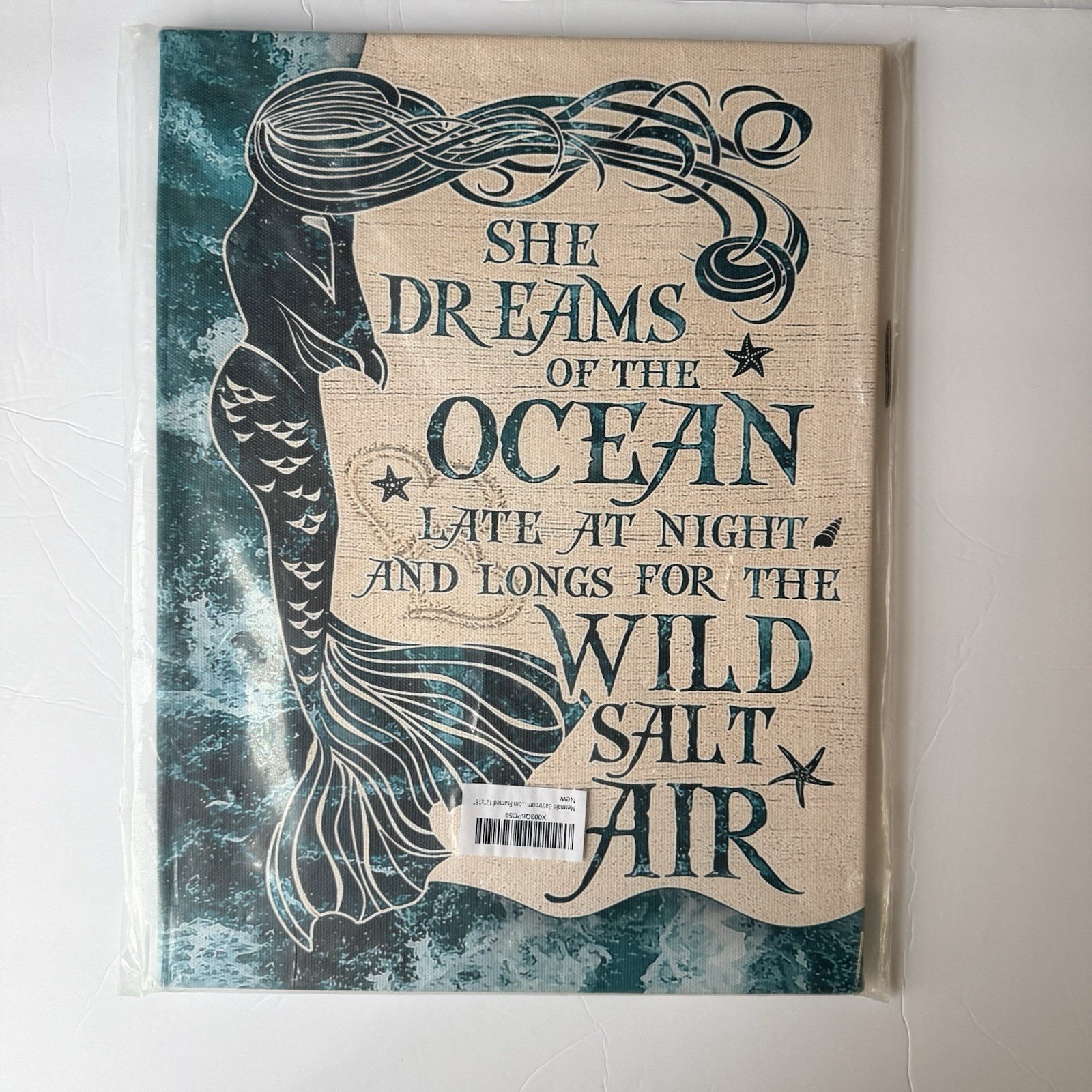 Mermaid Ocean Quote Decor – “She Dreams of the Ocean” Beach/Nautical Home Accent