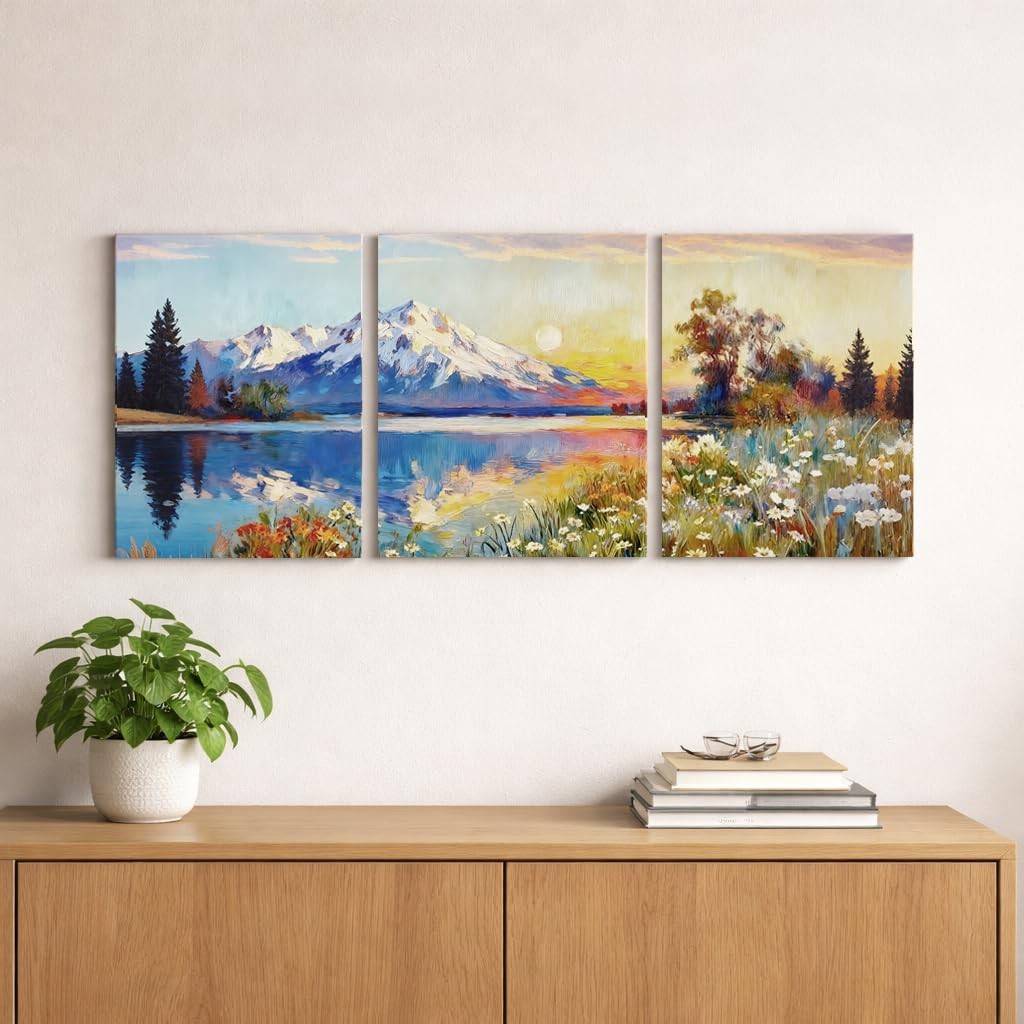 Set of 3 Landscape Canvas Wall Art, 12×16 Inch Mountain Lake Nature Paintings…
