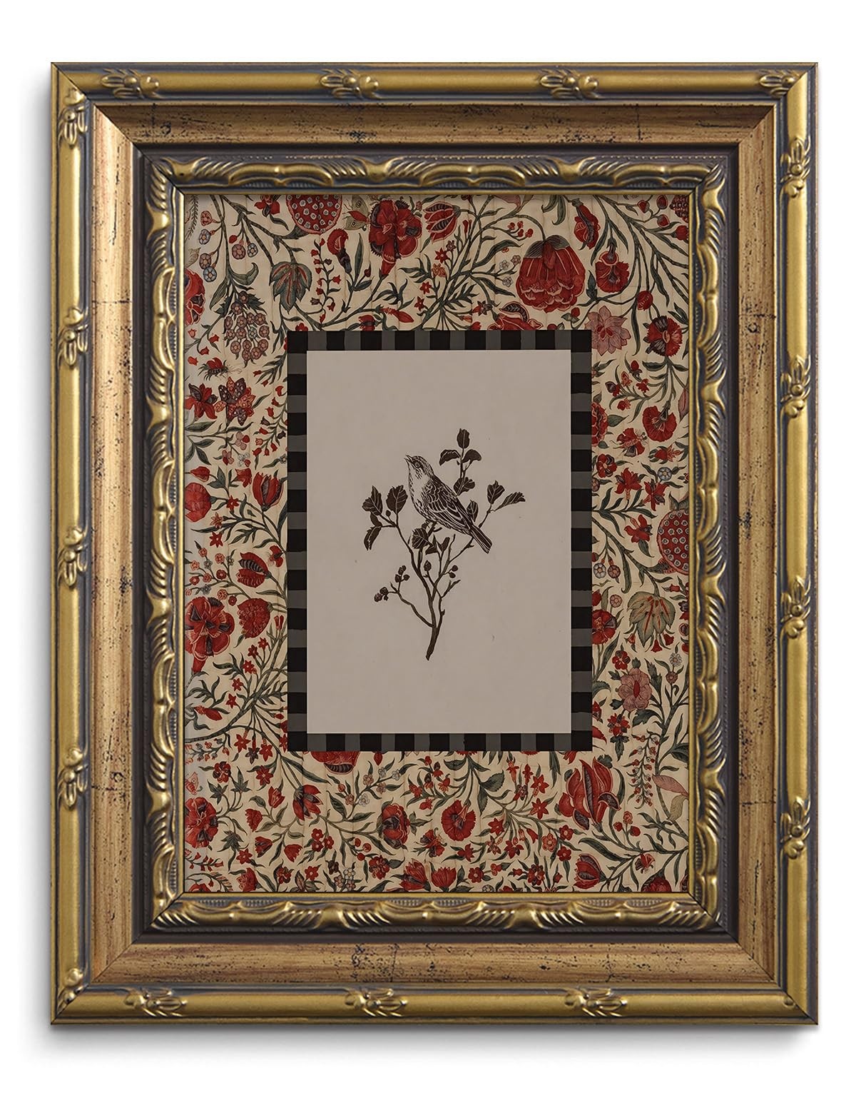 Vintage Gold Framed Wall Art Botanical Bird Pictures 10″L x 8″W, Ornate bird
