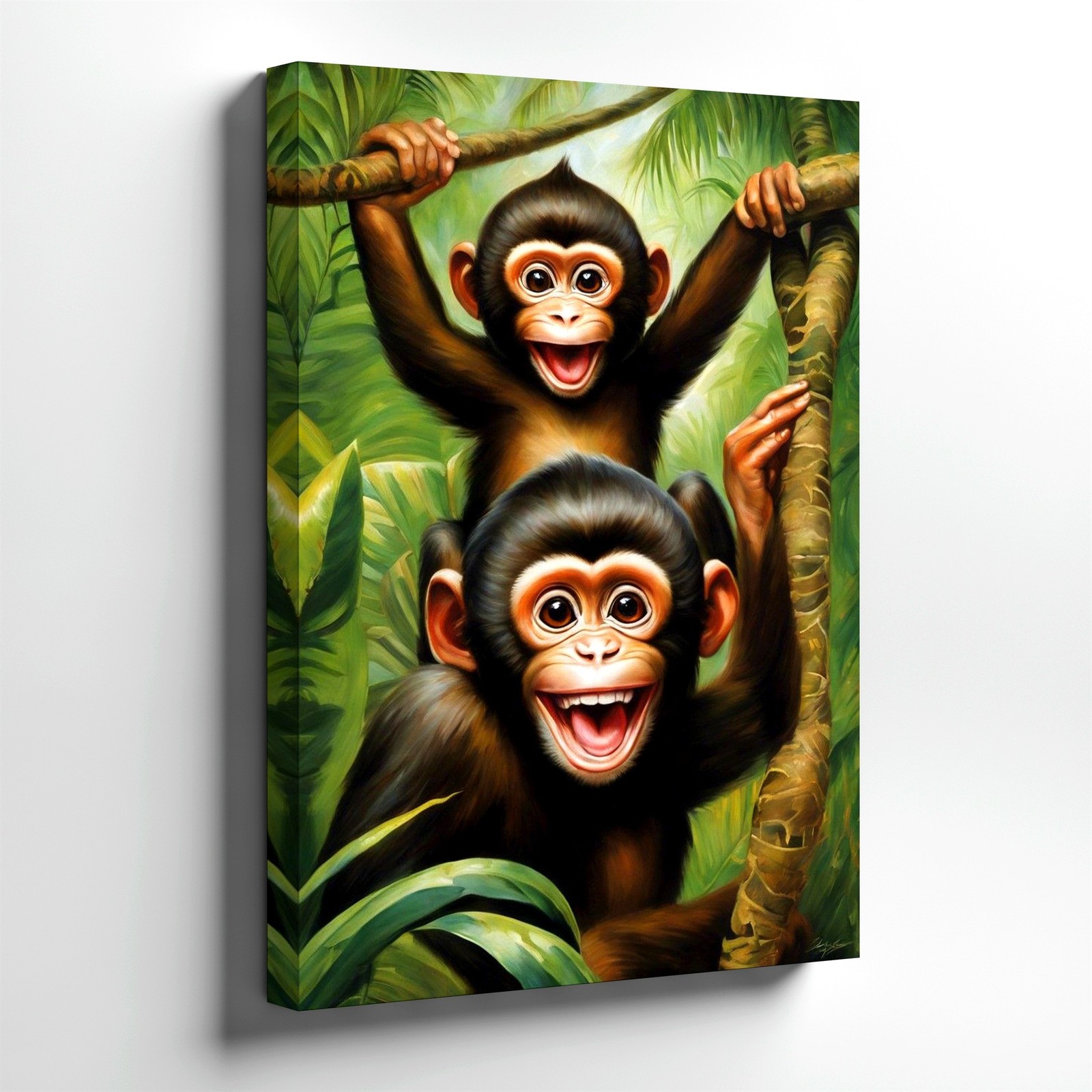Wall Art Funny Baby Monkeys Jungle Animal Painting Canvas Print Home Decor Room