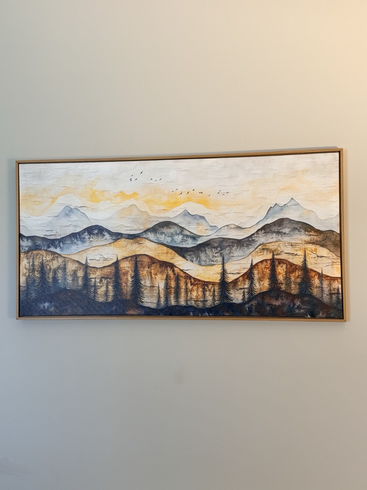 Large Framed Mountain Landscape Wall Art – Rustic Modern Cabin Decor”