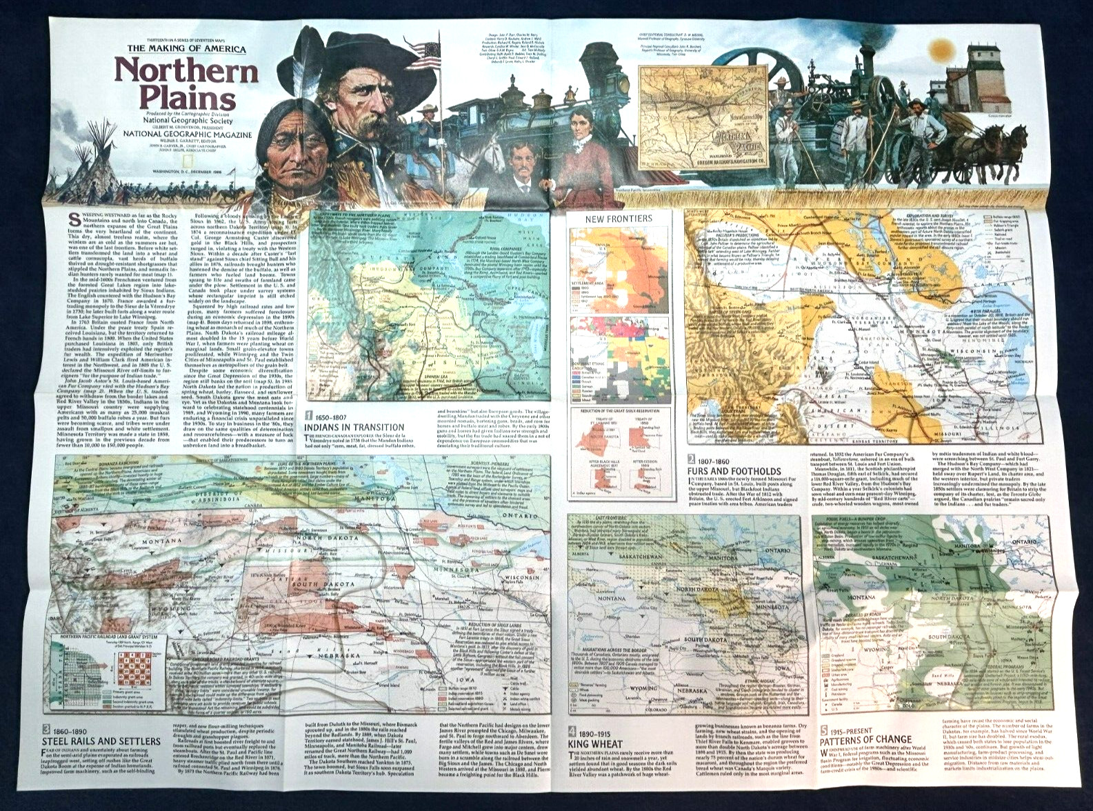 Nice! 1986 NORTHERN PLAINS – MAP / ATLAS National Geographic DAKOTAS MONTANA