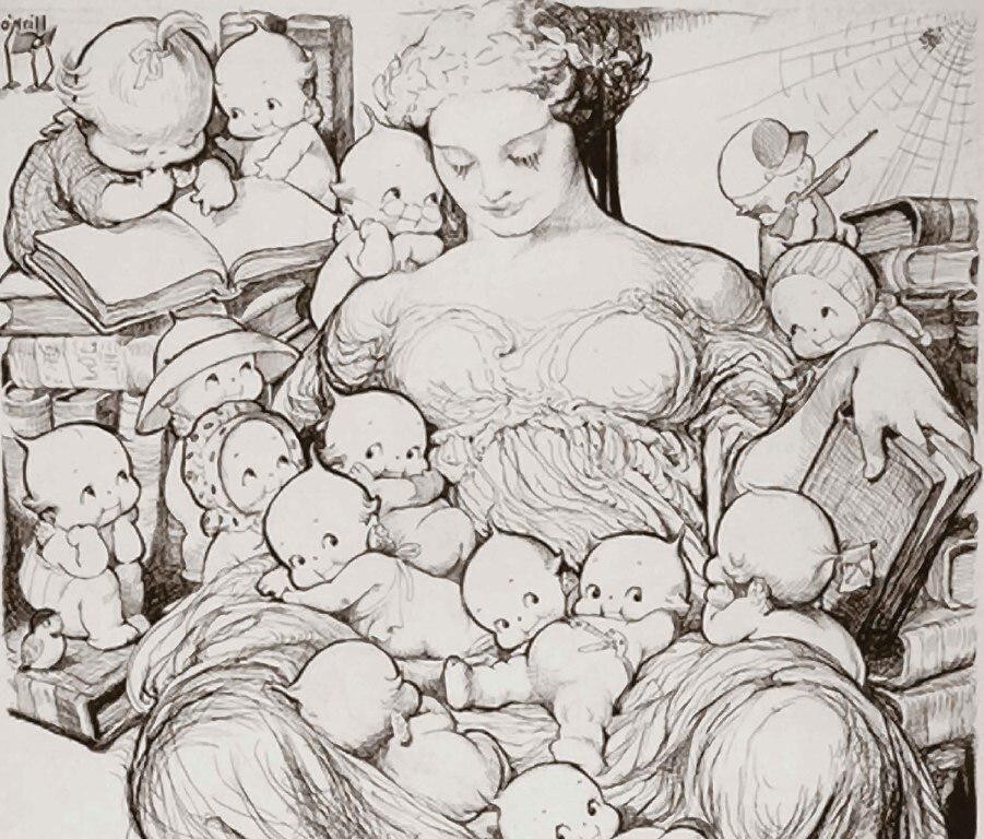 Kewpies in the Lap of Learning : Rose Cecil O’Neill : Archival Quality Art Print