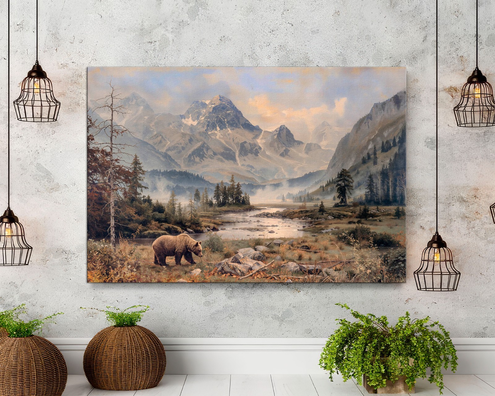 Grizzly Bear Canvas Print, Rustic Mountain Wall Decor, Glacier National Park Art