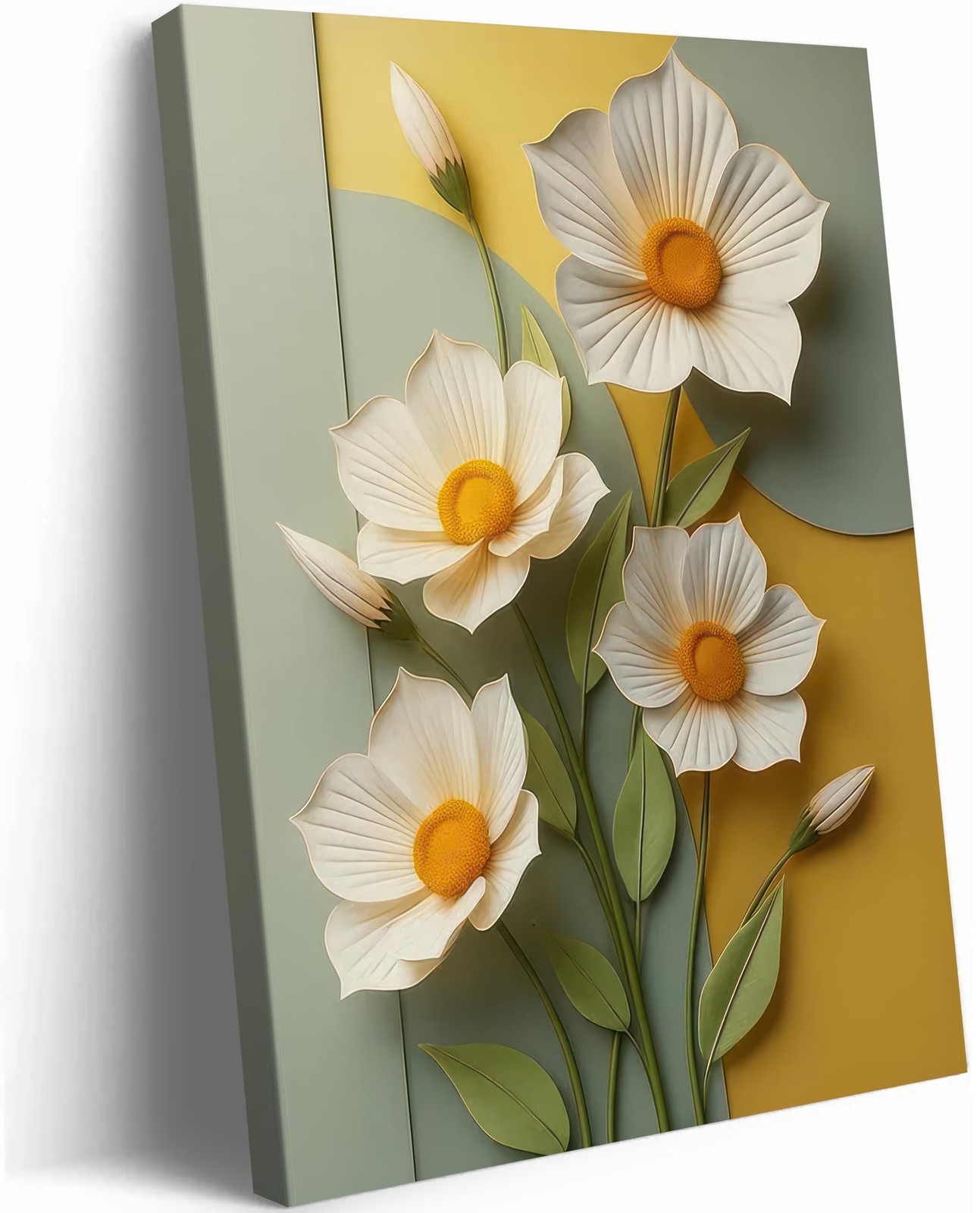 Daisy Flower Canvas Wall Art Textured Floral Painting 16″L x 12″W