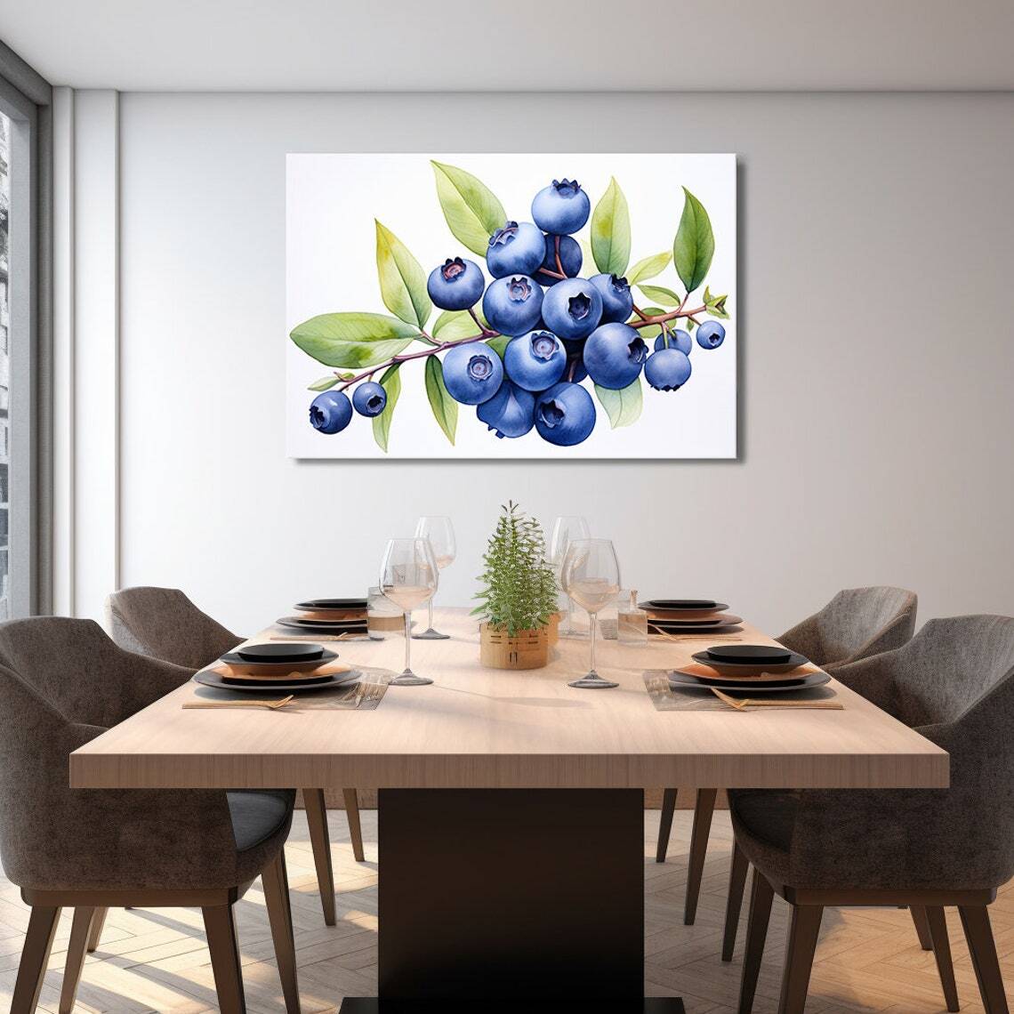 Blueberry Fruits Watercolour Painting Wall Art Canvas Unframed Print Art