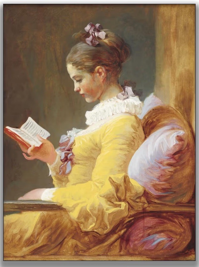 Young Girl Reading In Yellow Dress 14×17” Canvas Art Poster Fragonard Inspired