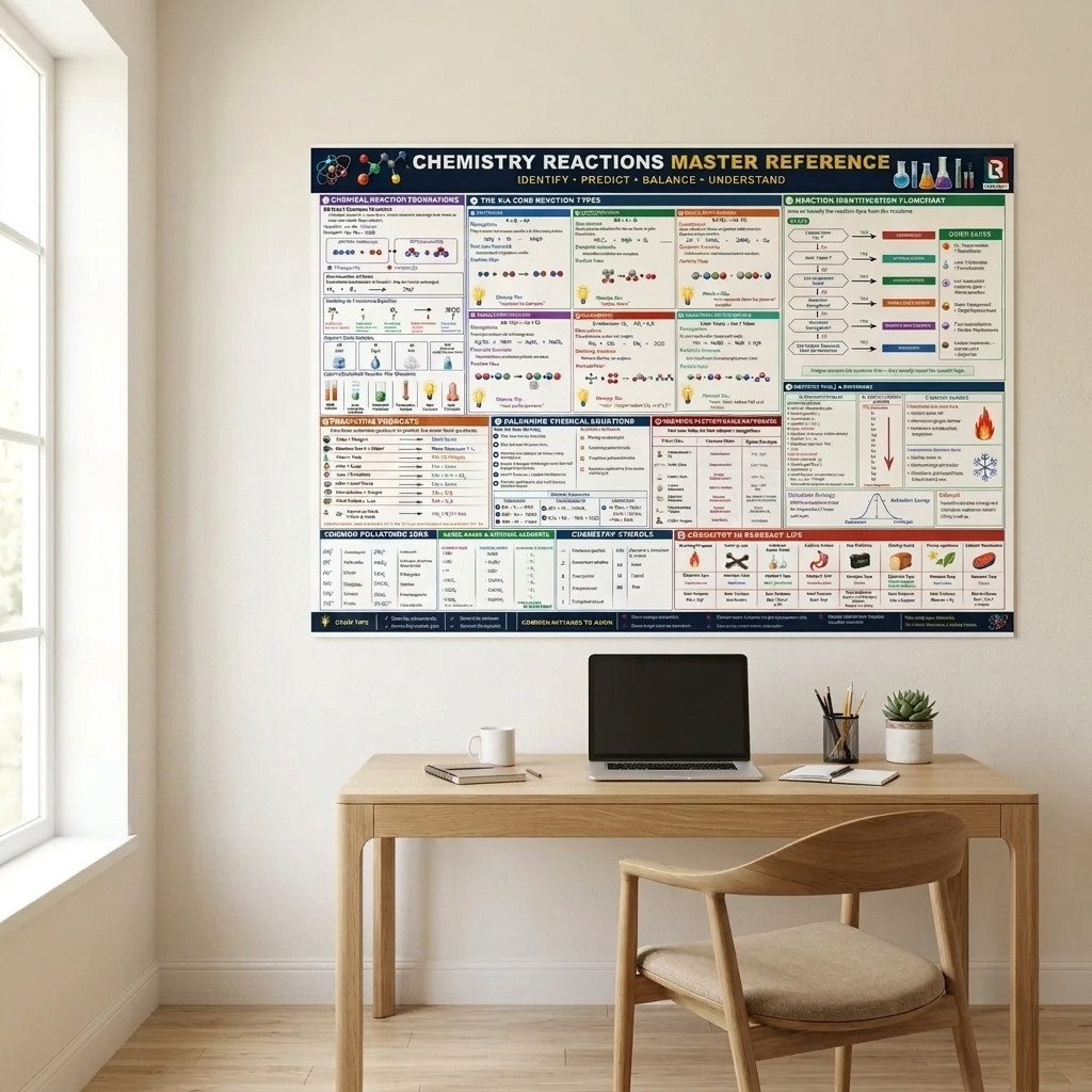 Chemistry Poster for Classroom Chemical Reactions Chart 54×36 Large Matte Poster