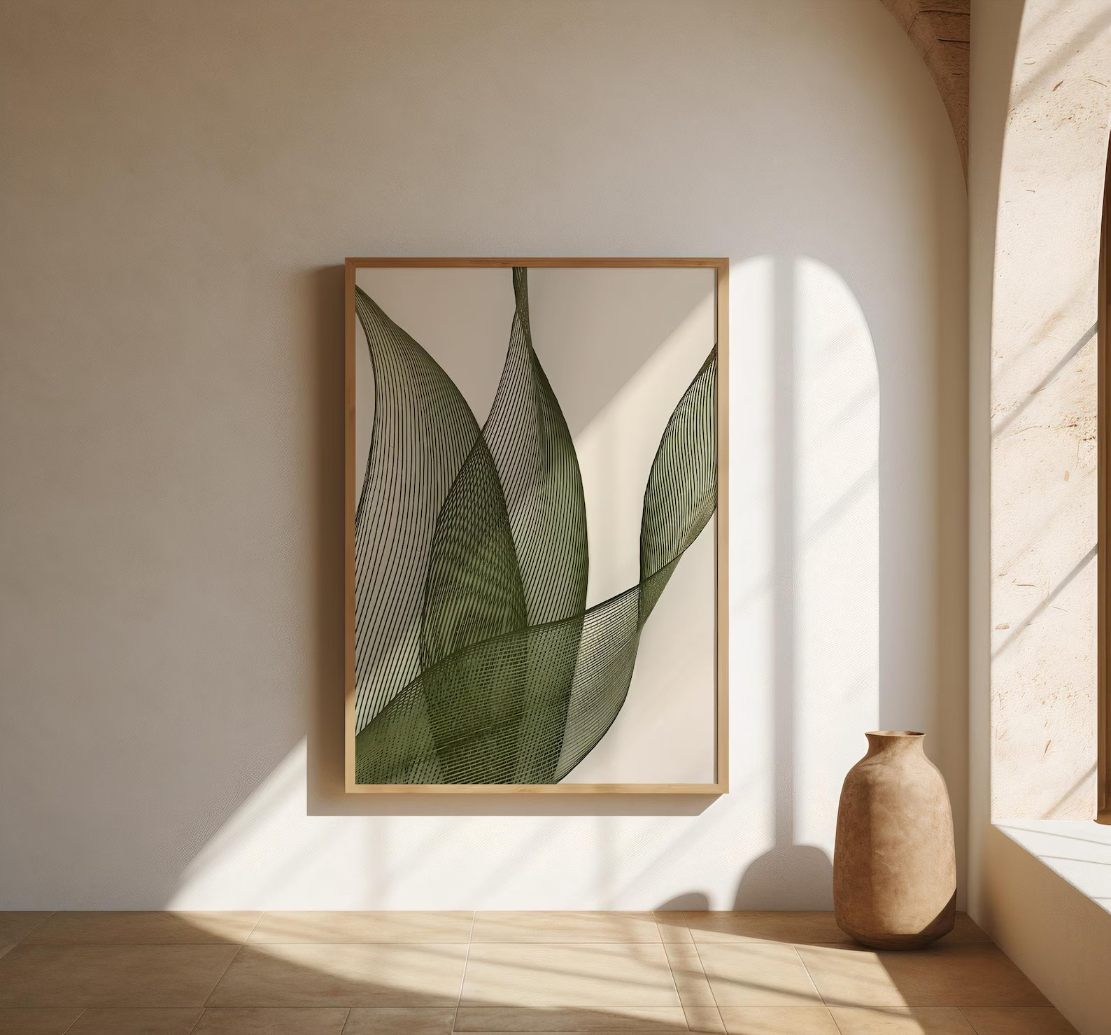 Organic Green Line Art Botanical Abstract Minimalist Wall Art