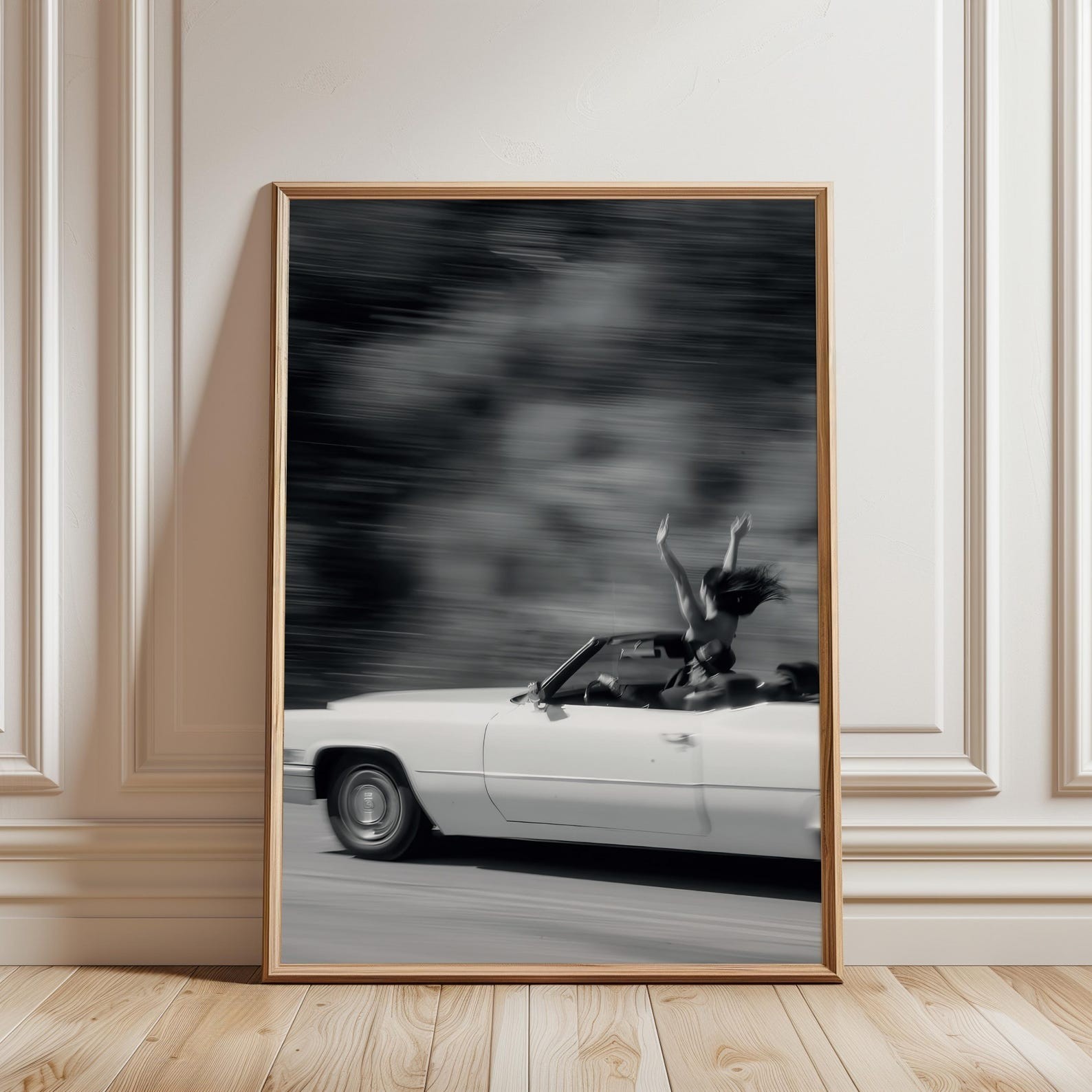 Classic Convertible Wall Art, Black White Car Photography Print, Poster Unframed