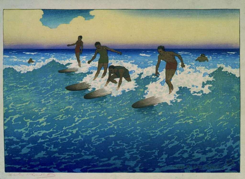 Surf-Riders Honolulu [woodblock] : Charles W. Bartlett : 1919 : Art Print