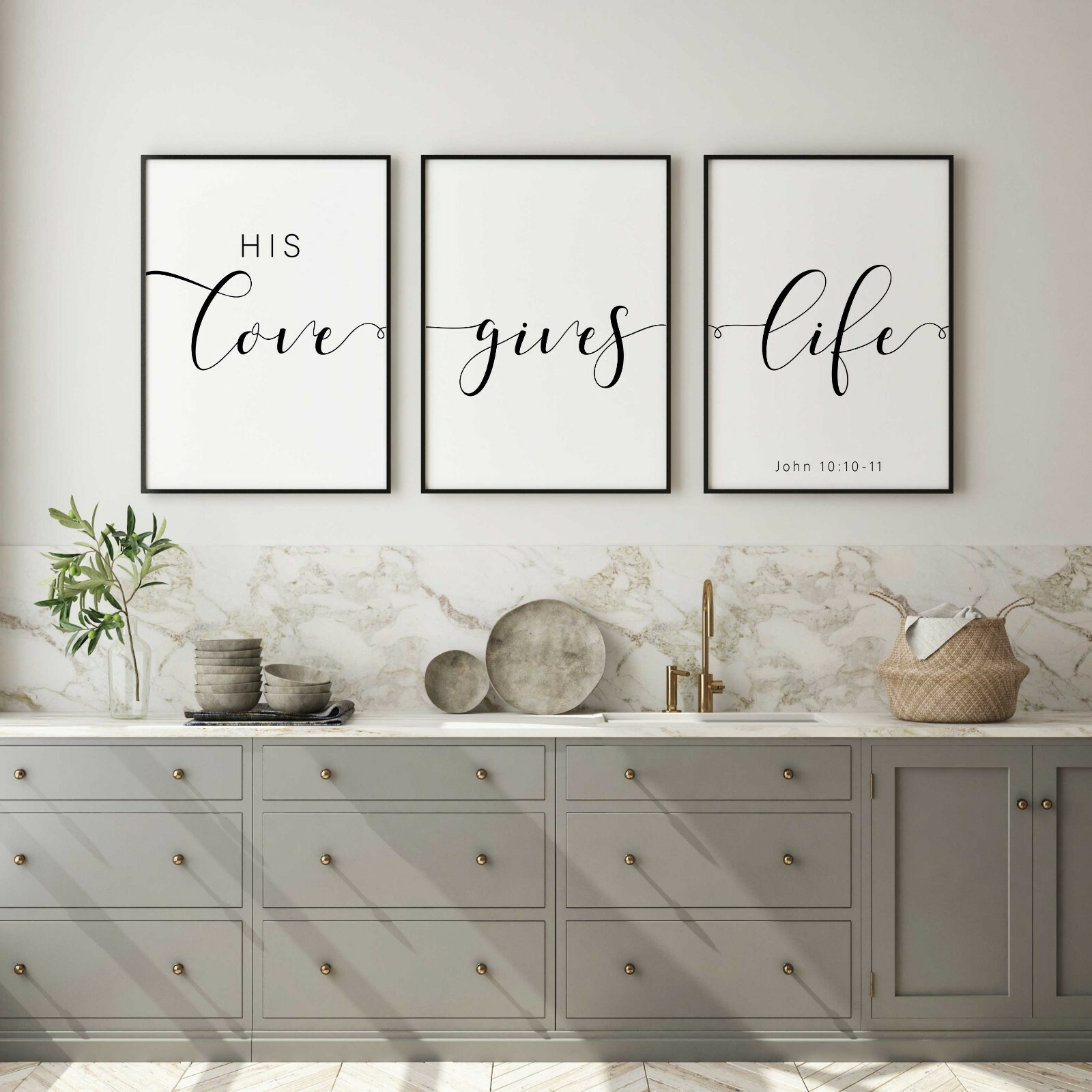 His Love Give Life, Set of 3 Poster Prints, Bible Verse, Home Wall Art Decor