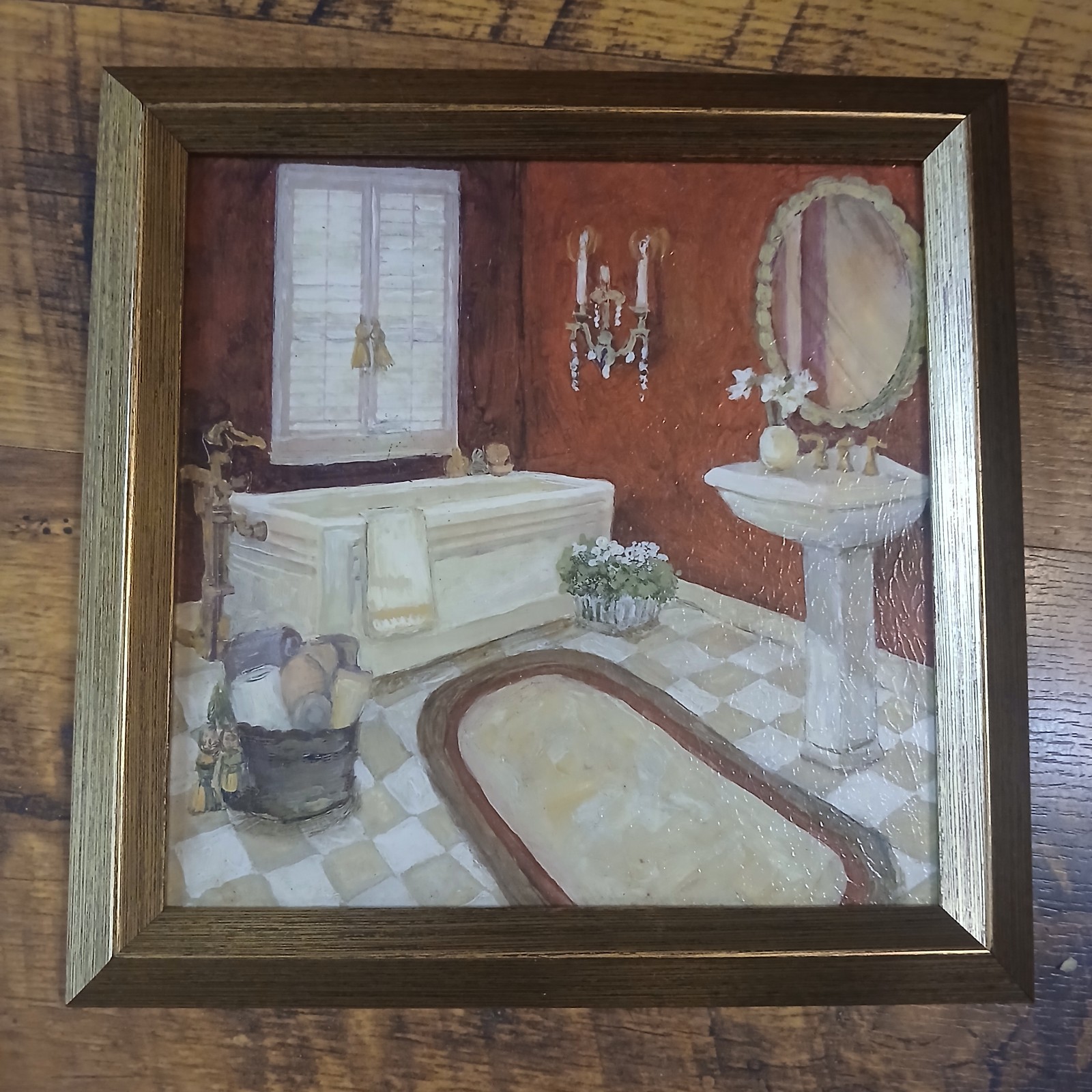«Salon Rouge» Wall Art 9.5″ Square Framed Bathroom Print