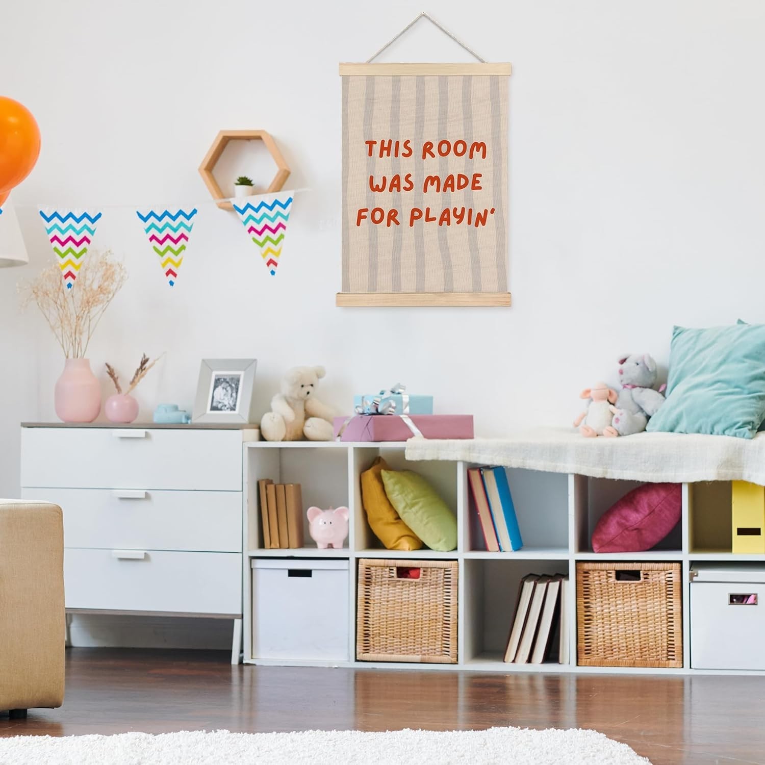 Retro Kids Playroom Poster Wall Art Framed 12×16 Inch, Kids Nursery Decor