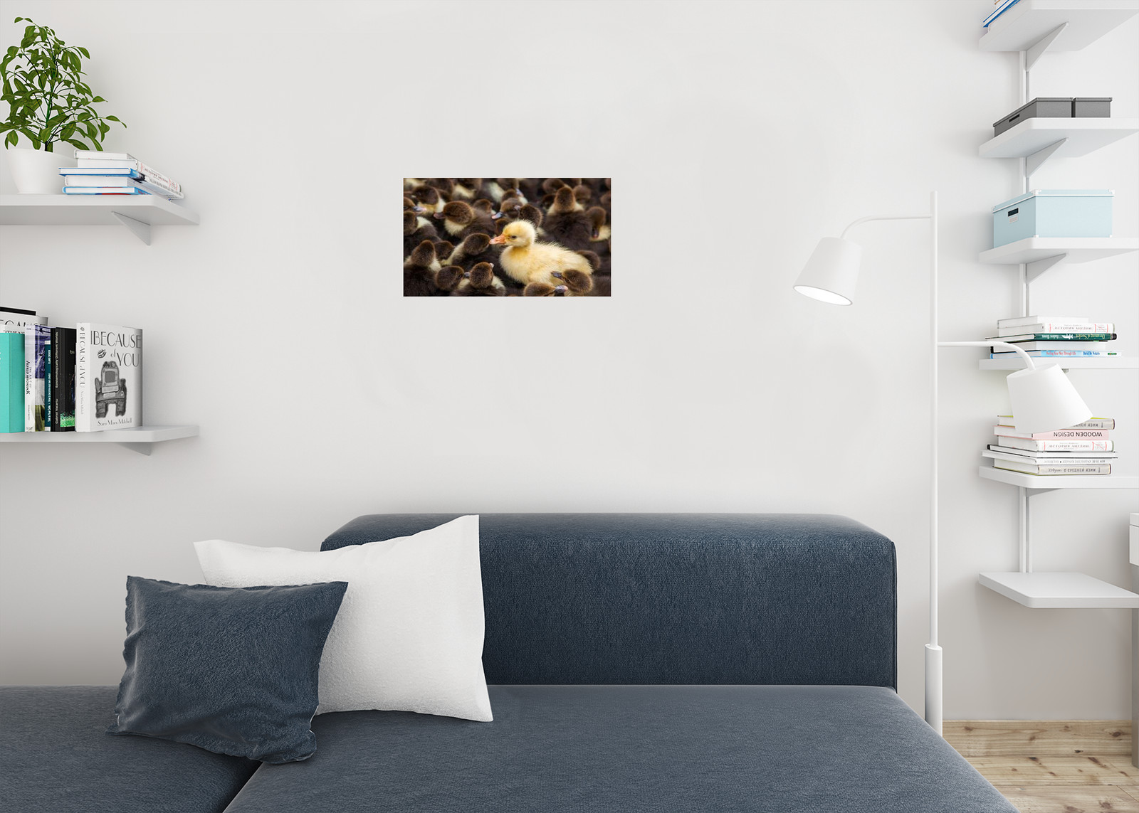 Cute Yellow Duck In Crowd of Brown Ducks Photo Art Print Poster 18×12