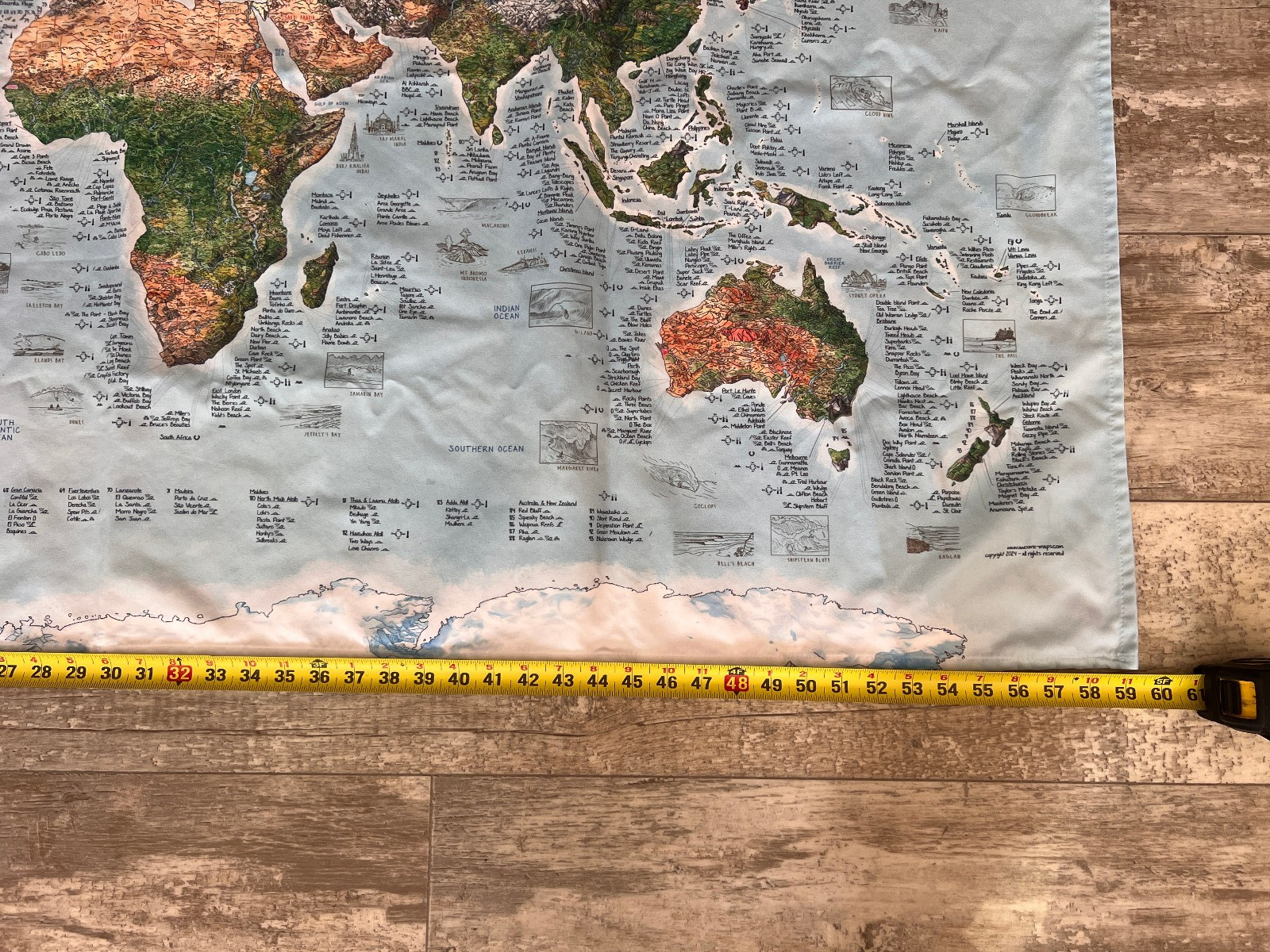 Awesome Maps World Surf Map Surfing Sites Around the World Wall Tapestry