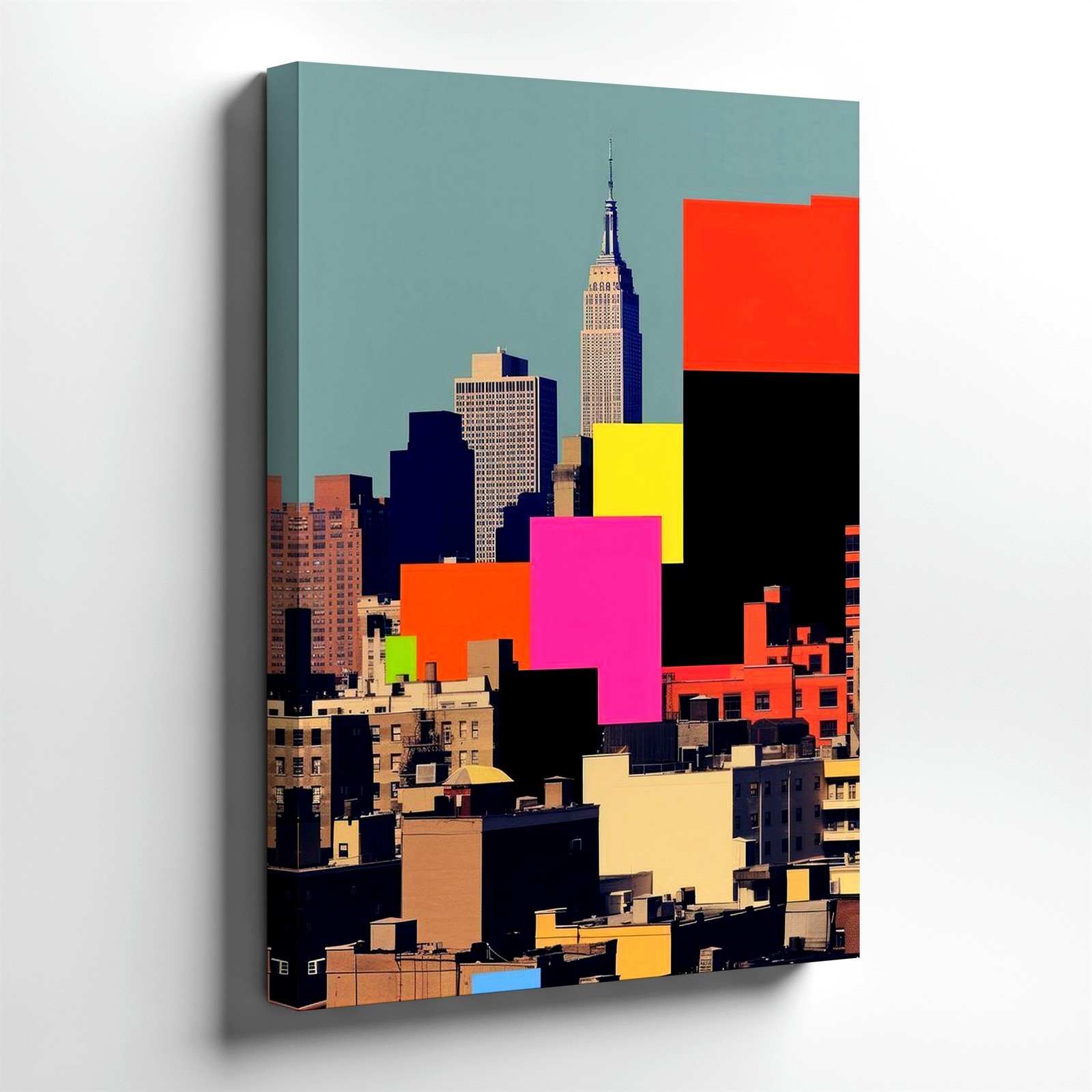 Wall Art Color Block Cityscape Poster Urban Skyline Geometric Modern Print Decor