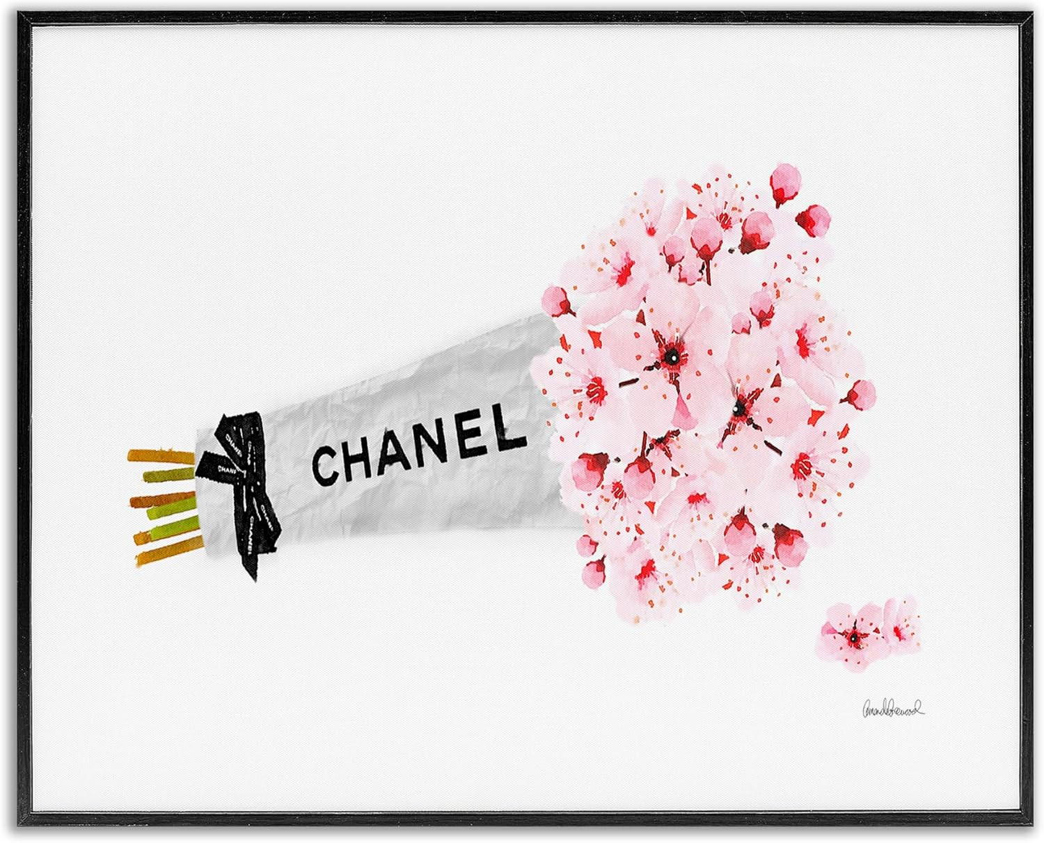 Fashion Chanel Wrapped Cherry Blossoms Black Framed Wall Art, 11 X 14, Multi-Col