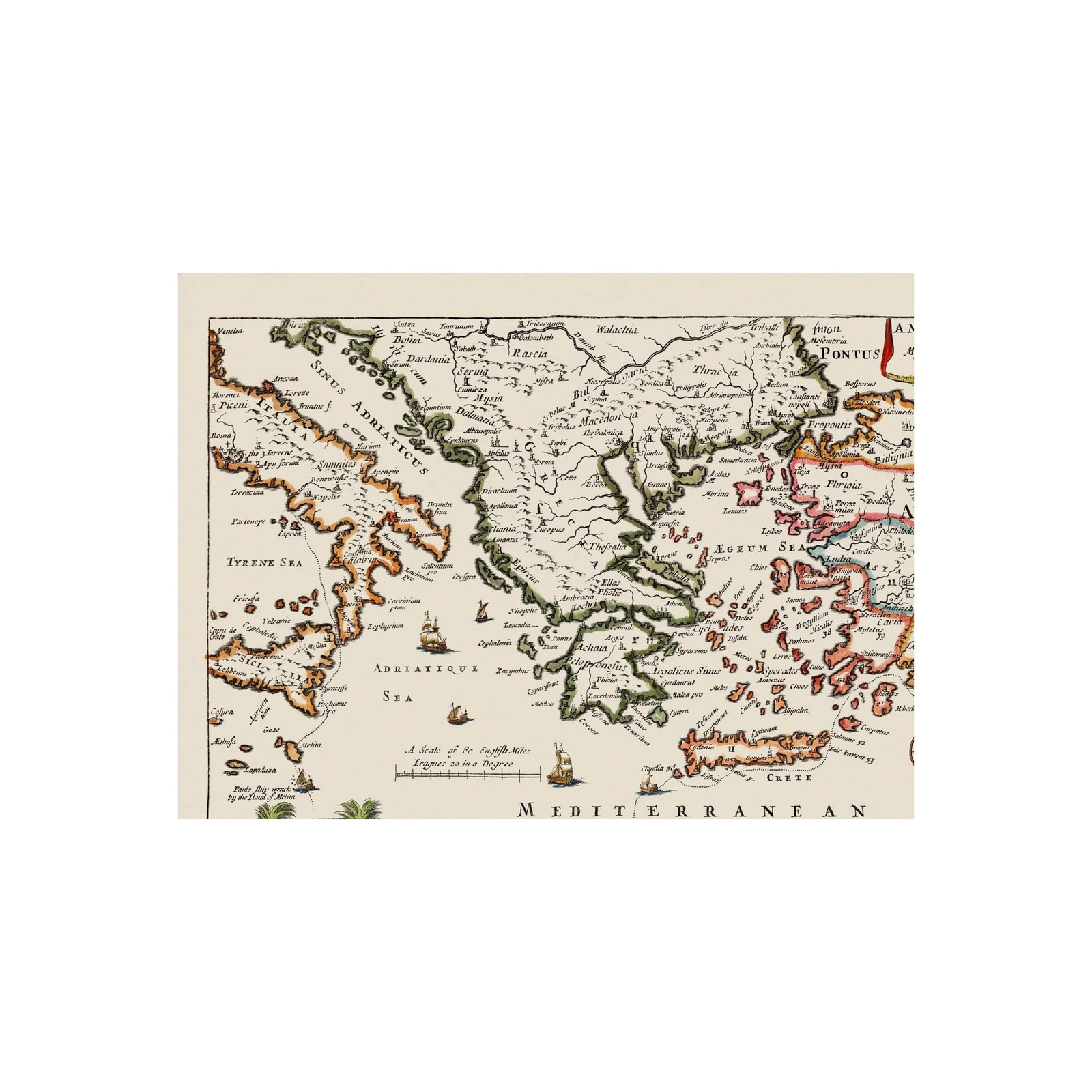 Historic Map – Mediterranean Apostles Travels Voyages – Loivther 1680