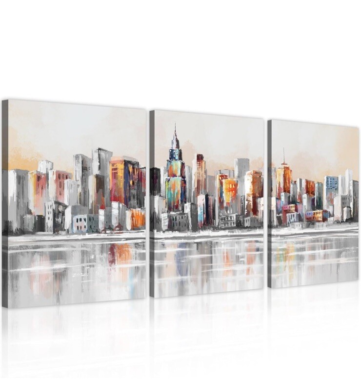 New York Wall Art Manhattan River Poster Canvas Cityscape 3 pieces 12″x16″x3