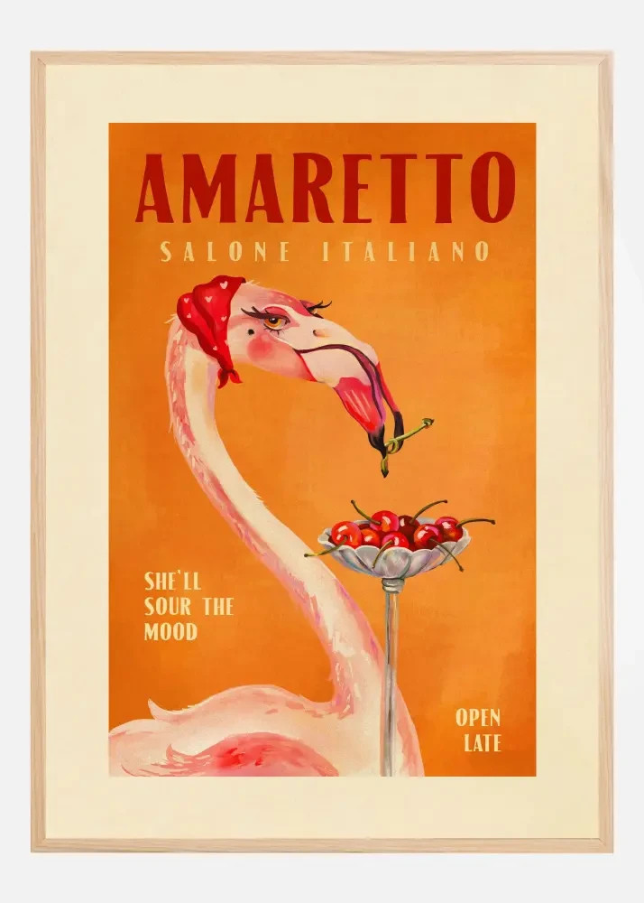 Amaretto Flamingo Art Deco Italian Cafe Travel Art Poster No Frame