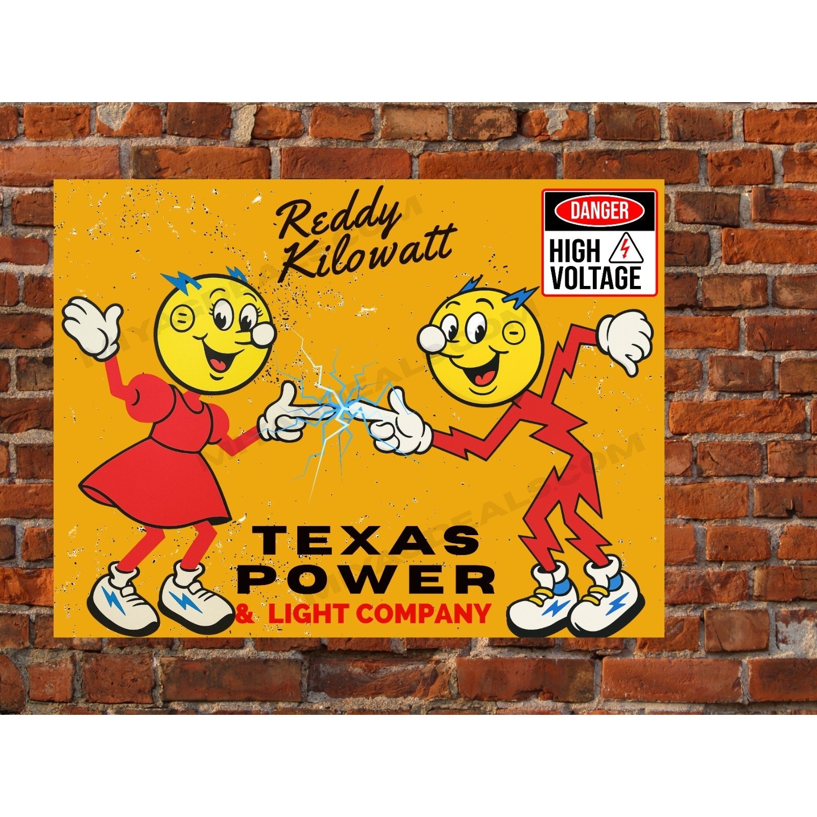 Reddy Kilowatt & Wife Vintage Style Cartoon Poster Electric Power Safety 18×24