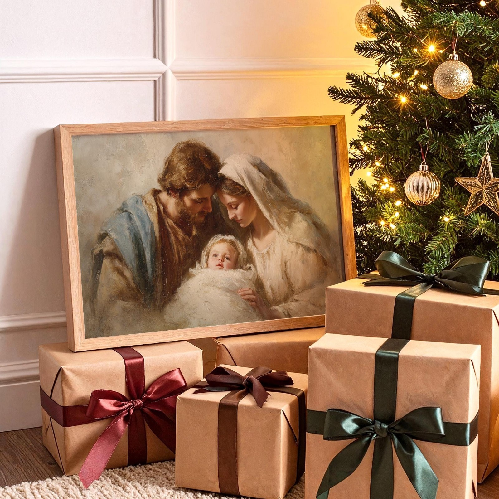 Holy Family Nativity Scene Canvas | Mary, Joseph and Baby Jesus Wall Art