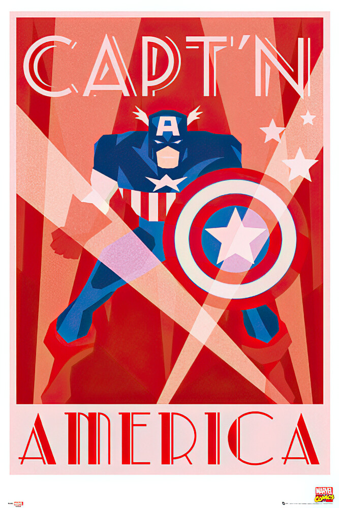 Captain America – Comic Poster / Print (Retro Art Deco Design) (Size: 24″ X 36″)