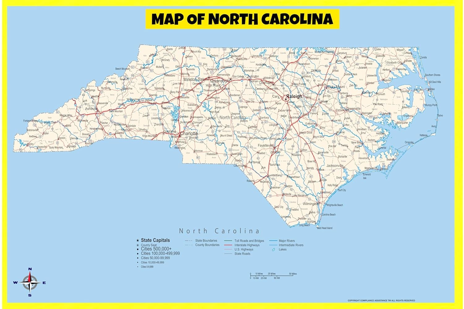 Map Of North Carolina Style B – 18×24″- Laminated Wall Map Poster
