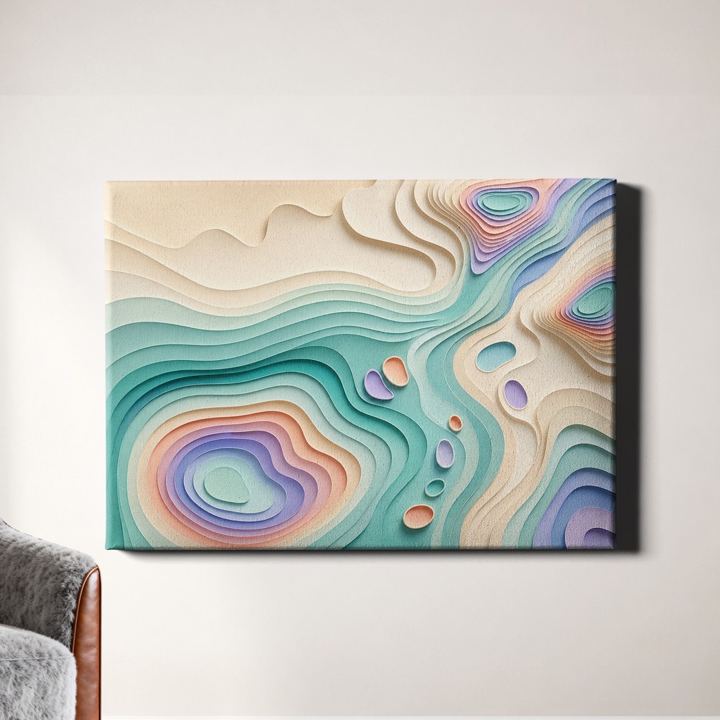 Pastel topographic papercut contour layers Canvas Art layered map look