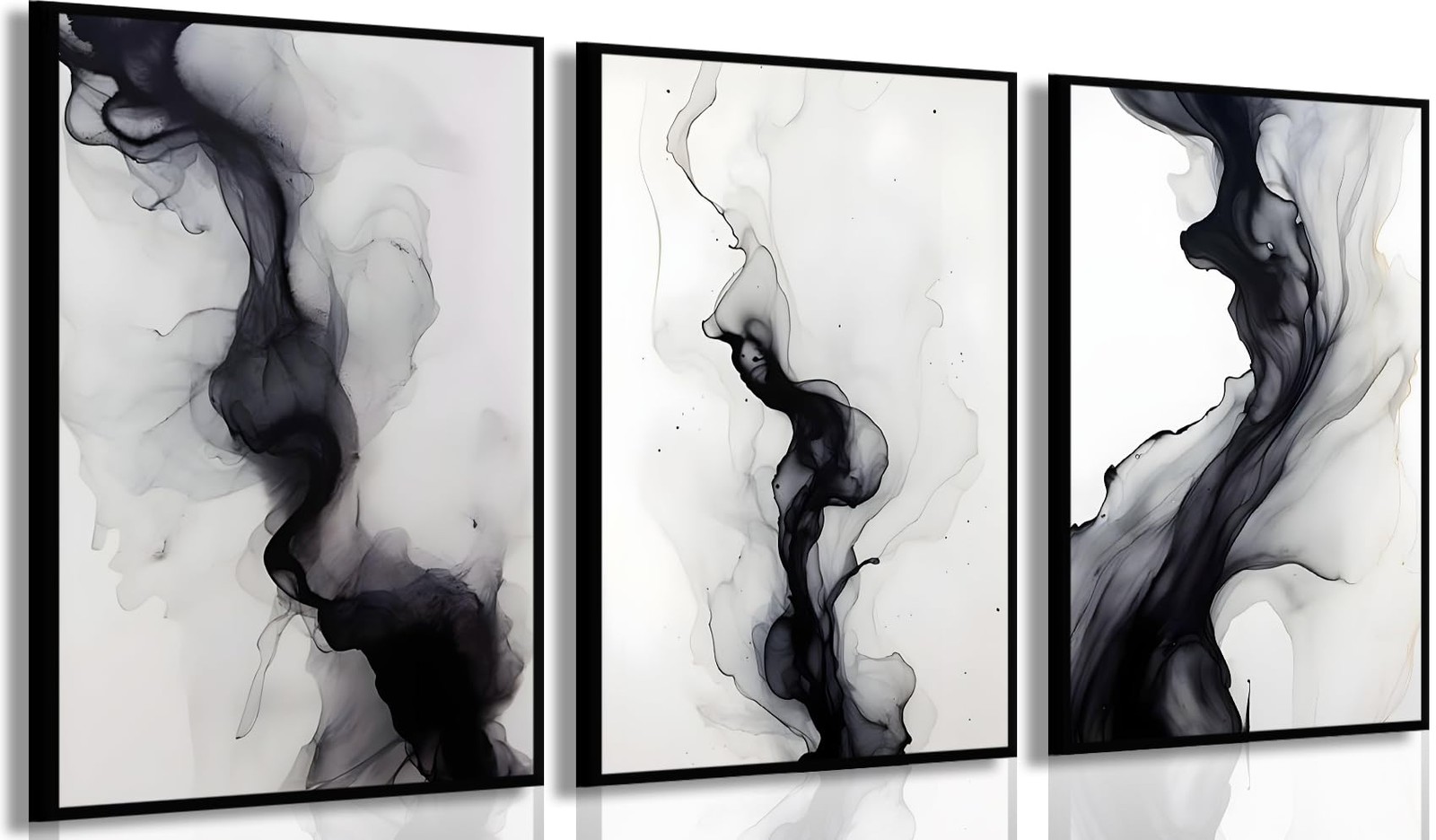 3 Pcs Black And White Simple Abstract Canvas Wall Art Black and gray Minimali…