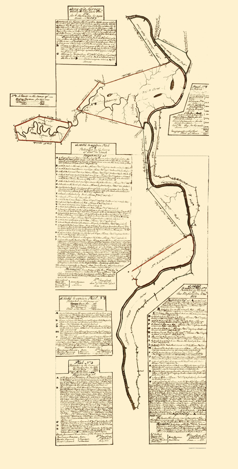 Historic County Map- Kanawha River County West Virginia – Washington 1774 –