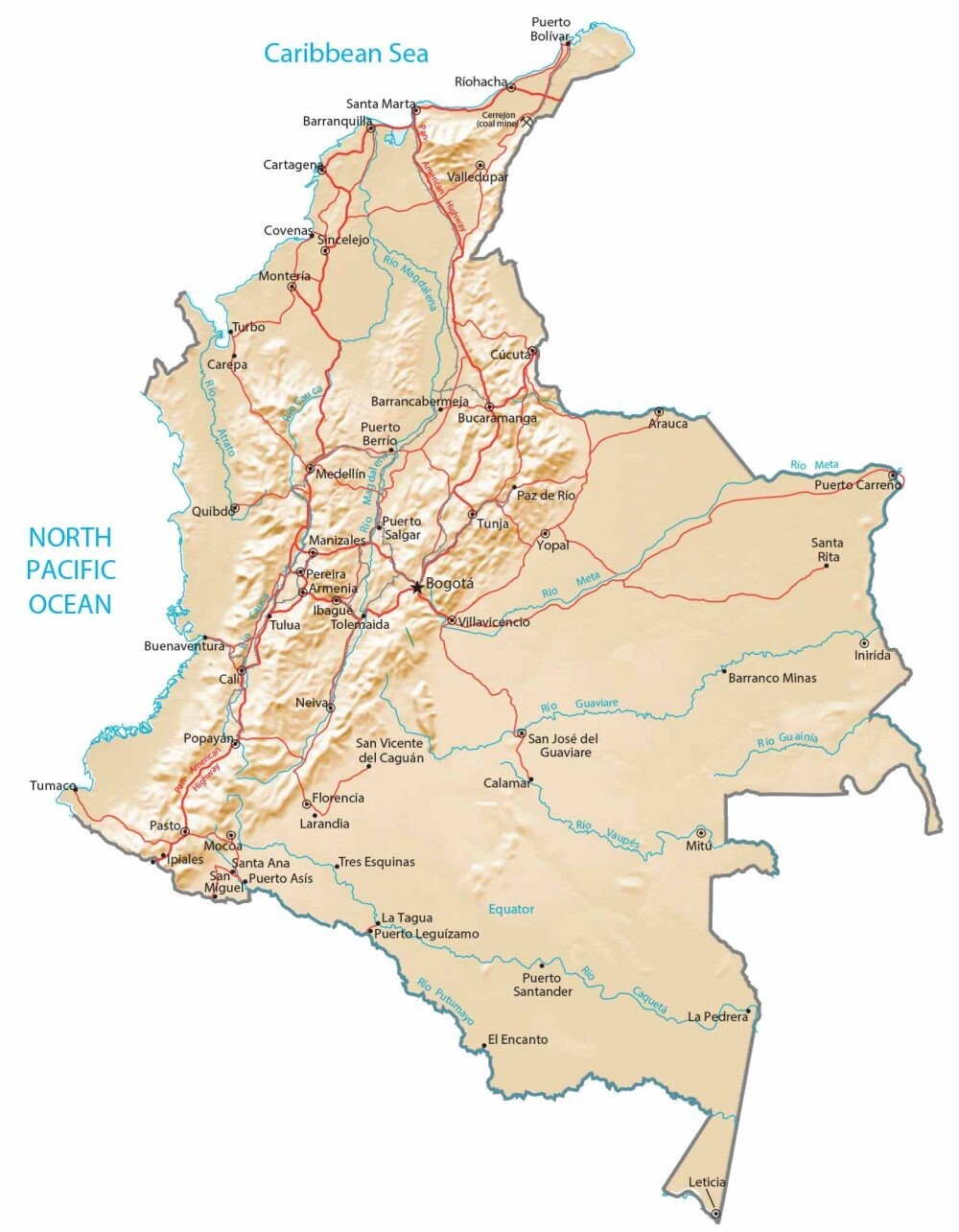Colombia Physical Map GLOSSY POSTER PICTURE PHOTO PRINT BANNER 12400