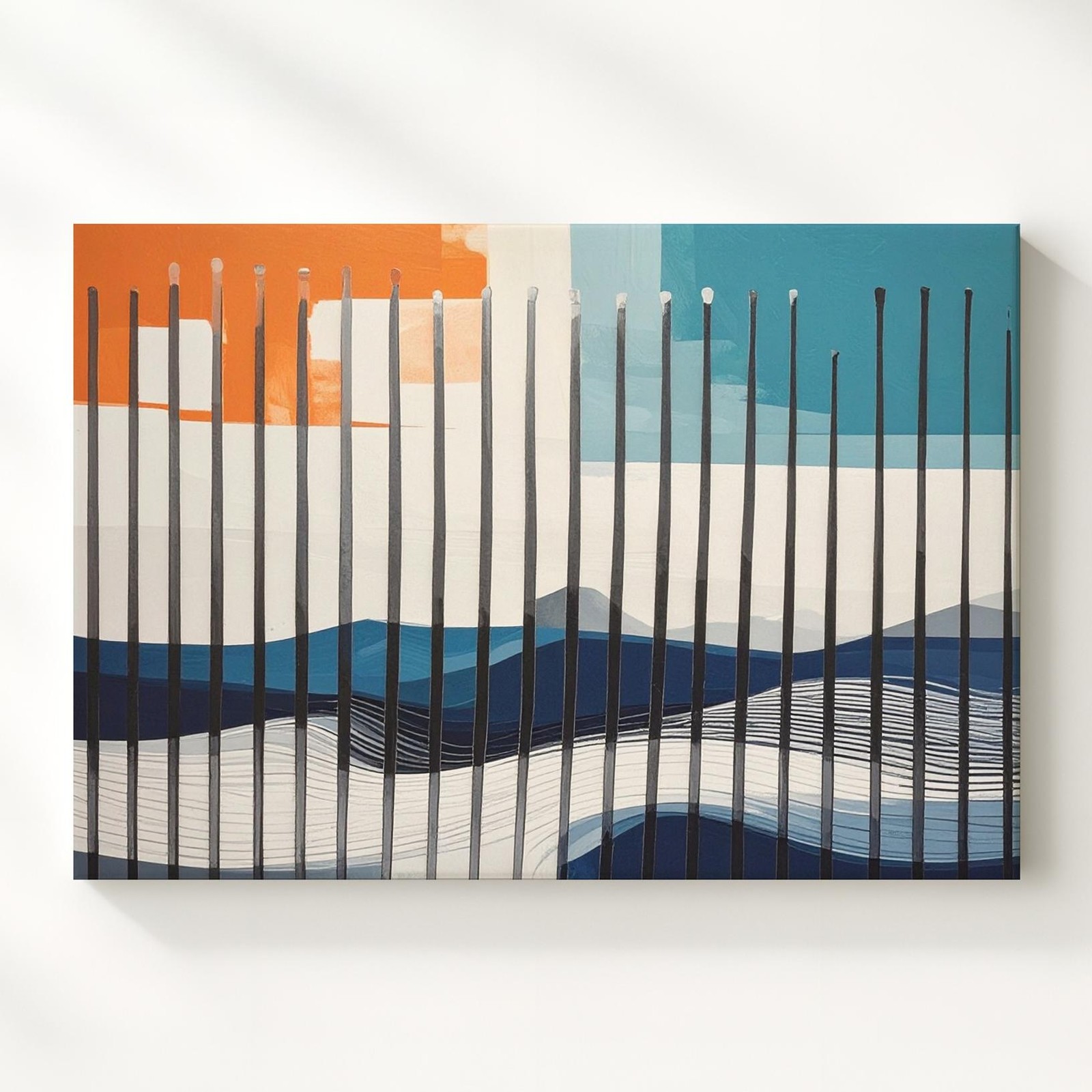 Geometric Soundwave Canvasabstract Vertical Color Blocks & Fluid Lines Wall Art