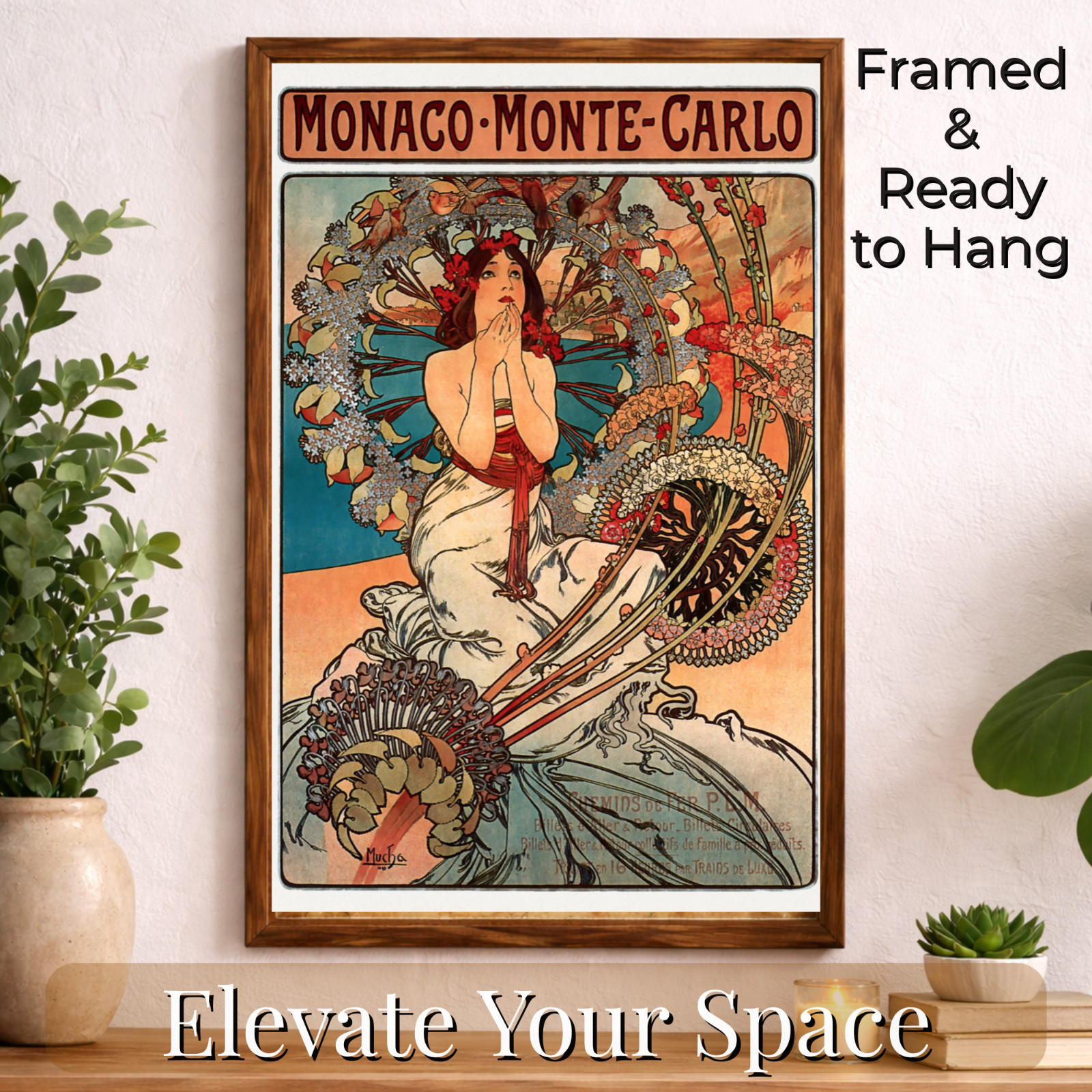 Art Nouveau Monaco Monte Carlo Poster by Mucha Framed 11×17 Reproduction Print