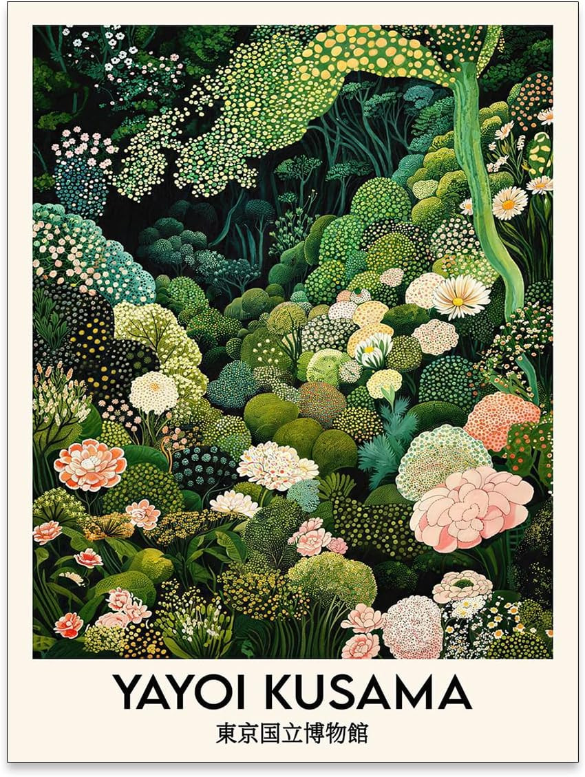 Yayoi Kusama Botanical Wall Art Vintage Japanese Nature Floral Poster Green Plan