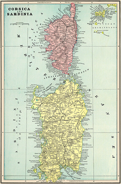 Corsica And Sardinia – 1901 – Map Poster