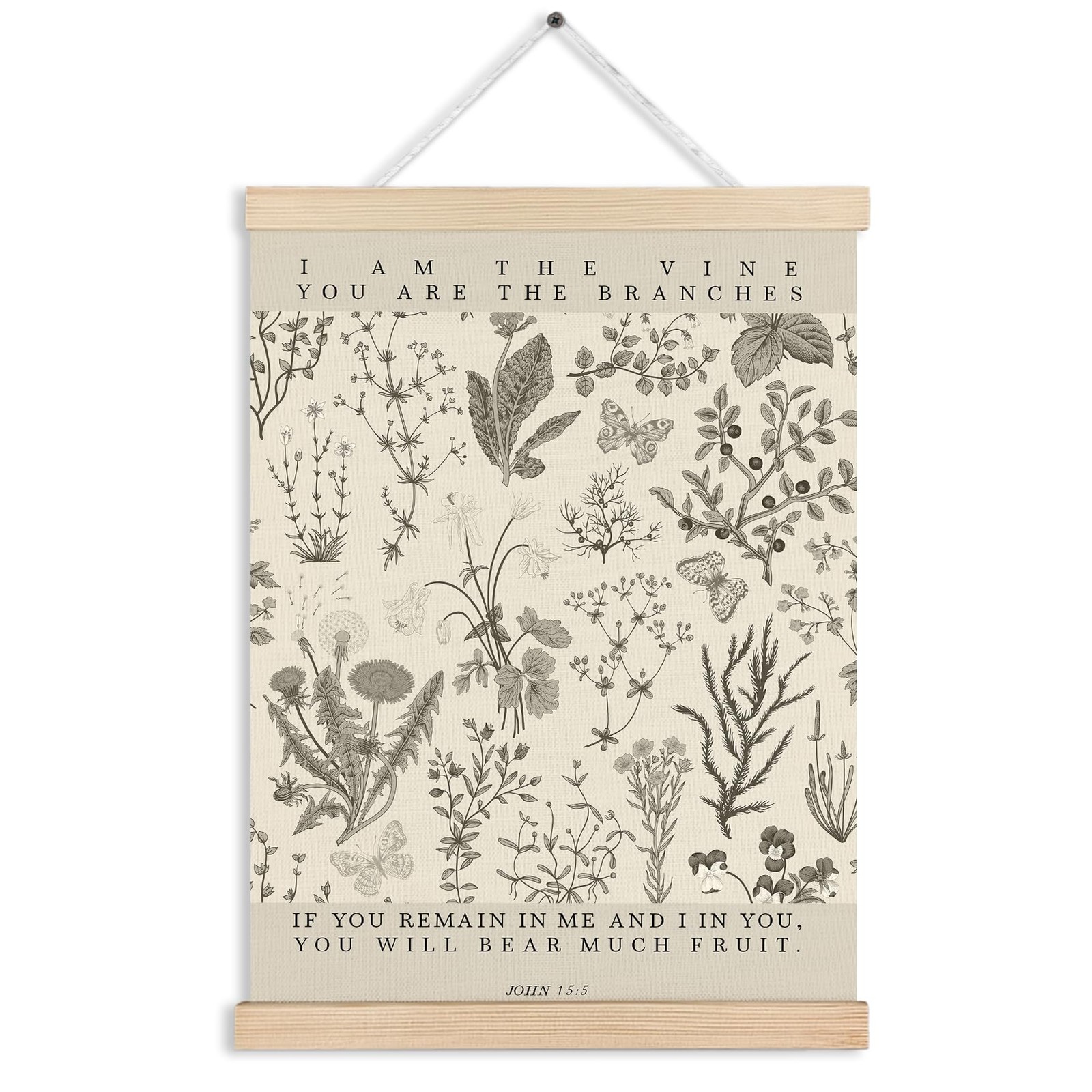 Floral Christian Wall Art Poster Framed, I Am the Vine You Are the Branches B…