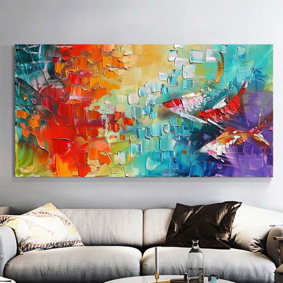 Abstract Wall Art Hand Painted Oil Painting On Canvas Home Decor Blue Yellow